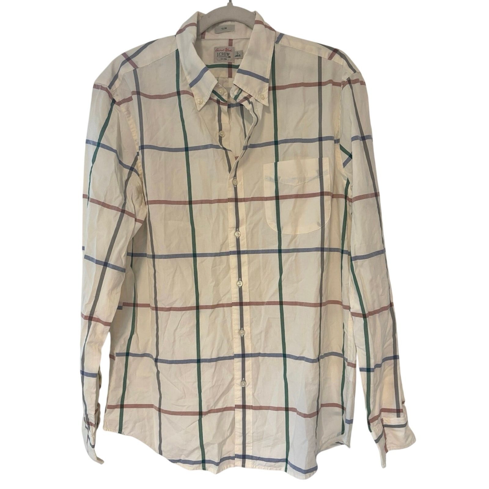 J.Crew NWOT J.Crew Slim Secret Wash Cotton Plaid Shirt Cream Size L Size US L / EU 52-54 / 3 - 1 Thumbnail