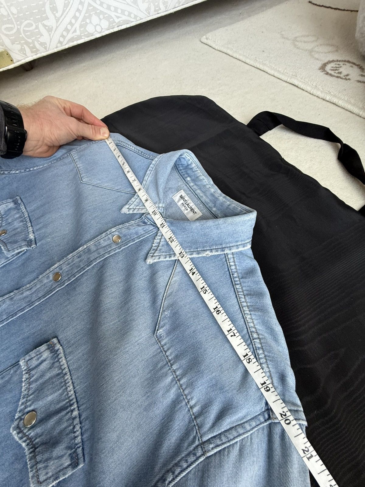 FW16 Saint Laurent distressed crash denim shirt Hedi Slimane