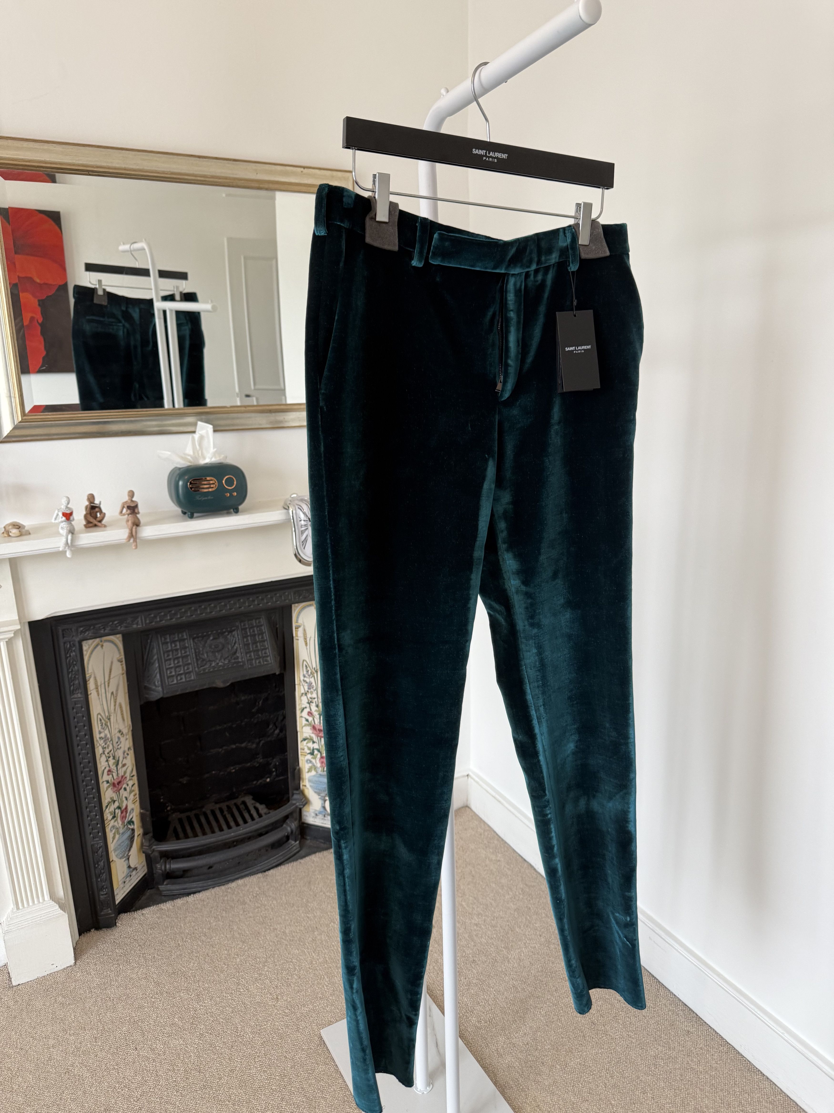 Saint Laurent Paris FW19 Saint Laurent Low-Waist Pleated Pants in Velvet Size US 30 / EU 46 - 1 Thumbnail