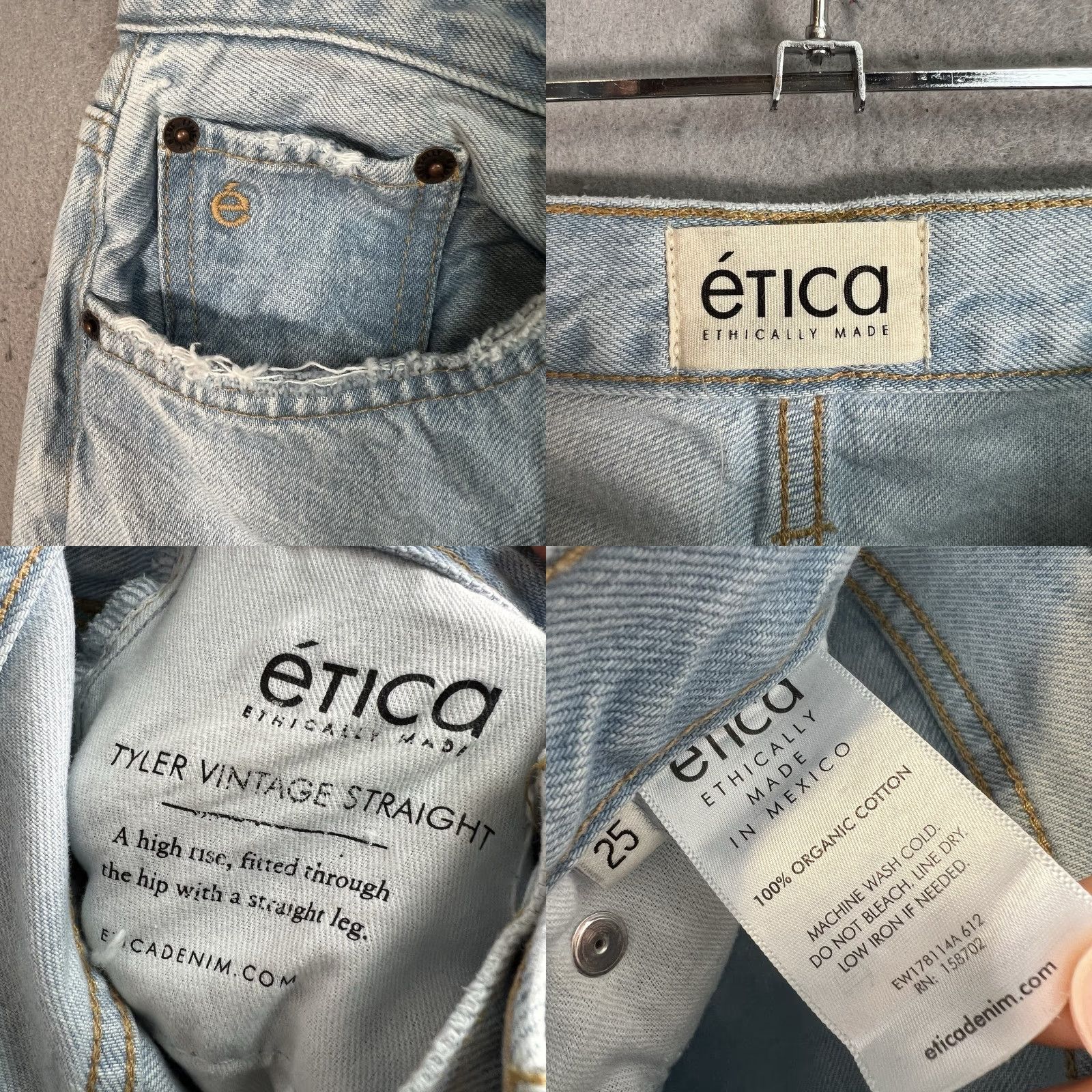 Vintage Etica Jeans Womens Size 25 High Rise Straight Leg Distressed Denim Blue 5-Pocket Size 42" / US 20 - 8 Thumbnail