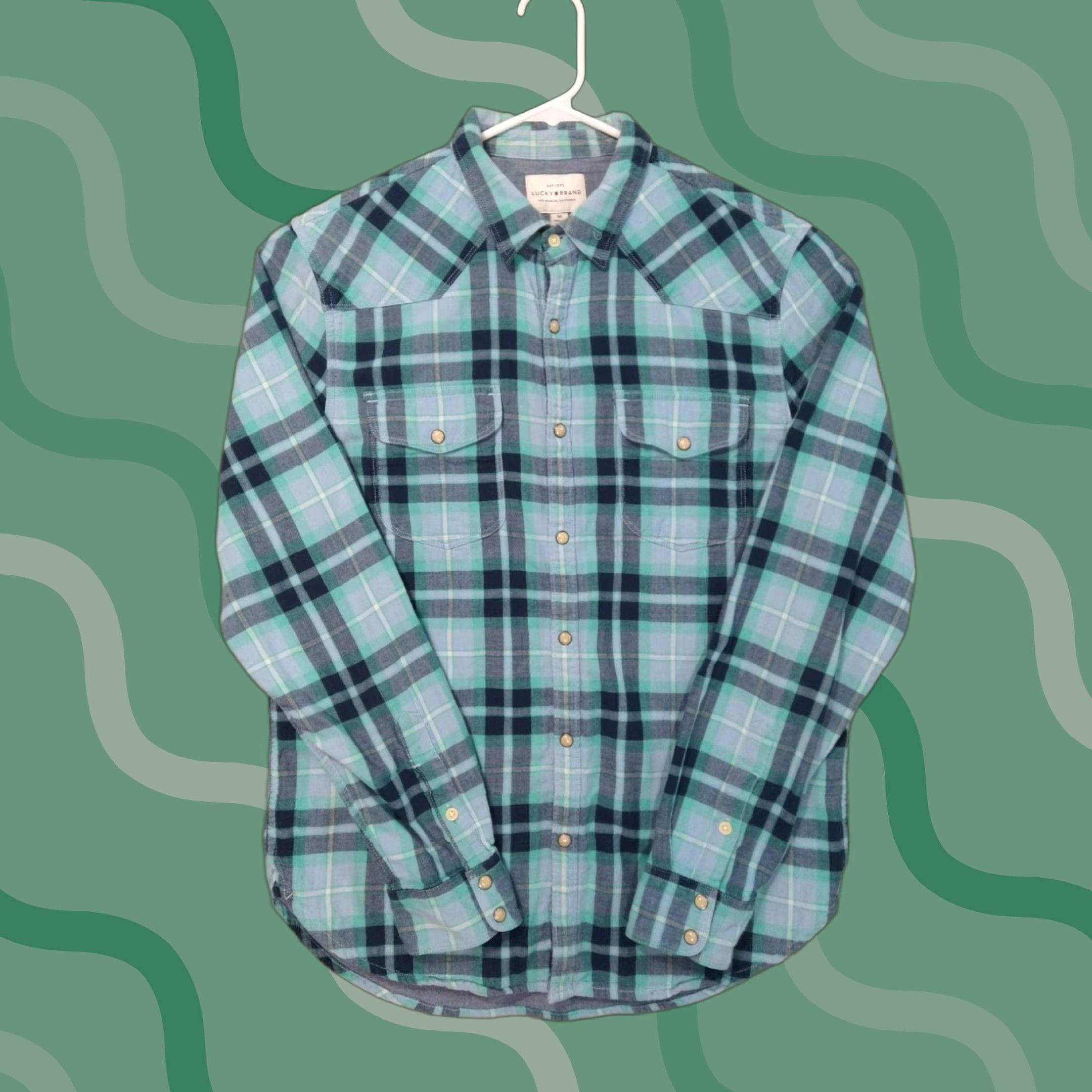 Lucky Brand Lucky Brand Shirt Mens Medium Blue Plaid Flannel Pearl Snap Long Sleeve Cotton Size US M / EU 48-50 / 2 - 1 Thumbnail