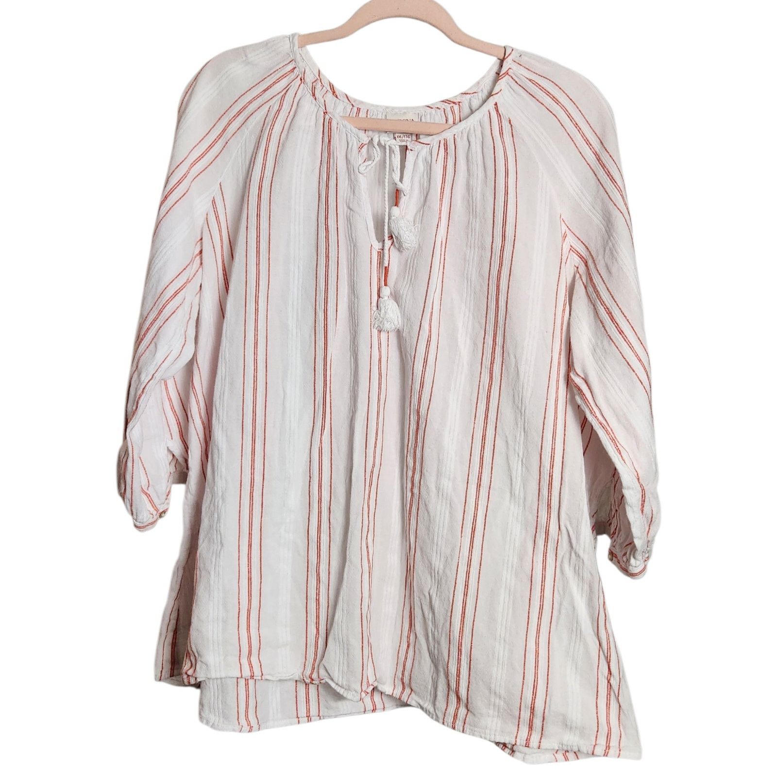 Merona Merona Red and White Striped Keyhole Tie Neck Top - XXL Size XXL / US 16-18 / IT 52-54 - 1 Thumbnail