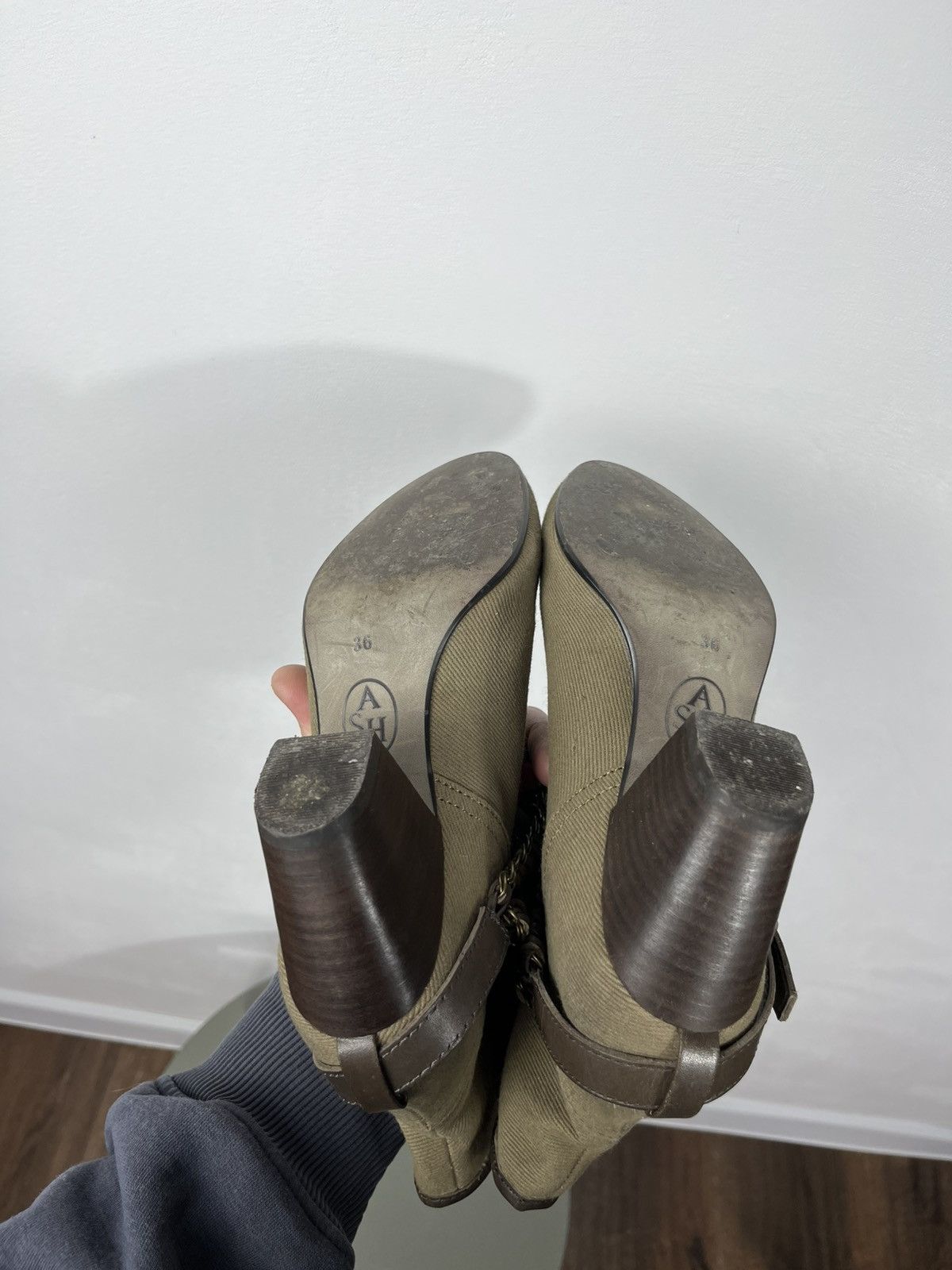 ASH ASH Ankle Boots Beige Canvas Chain Strap EU 36 Size US 5 / IT 35 - 9 Thumbnail