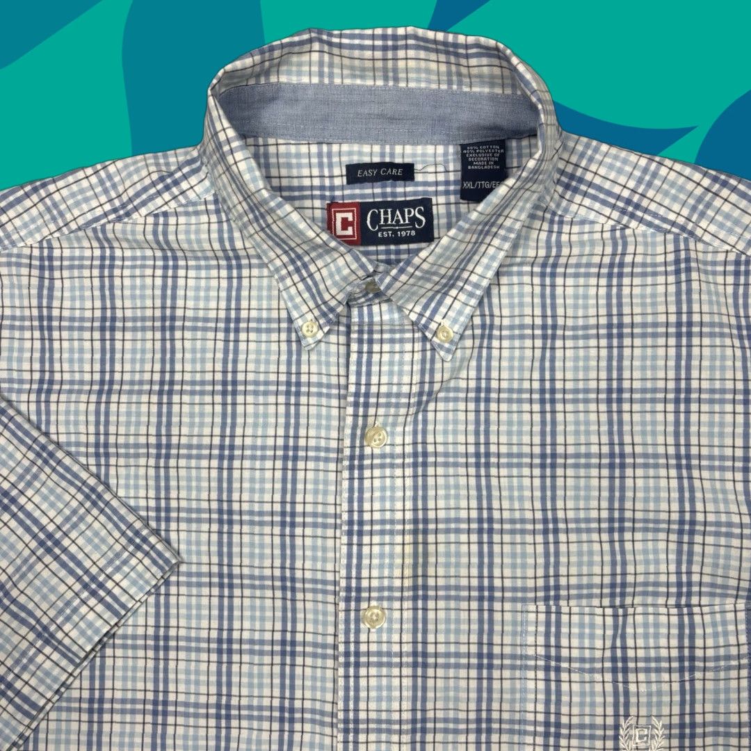 Chaps Chaps Blue Multicolor Plaid Short Sleeve Button Shirt Mens 2XL Size US XXL / EU 58 / 5 - 1 Thumbnail