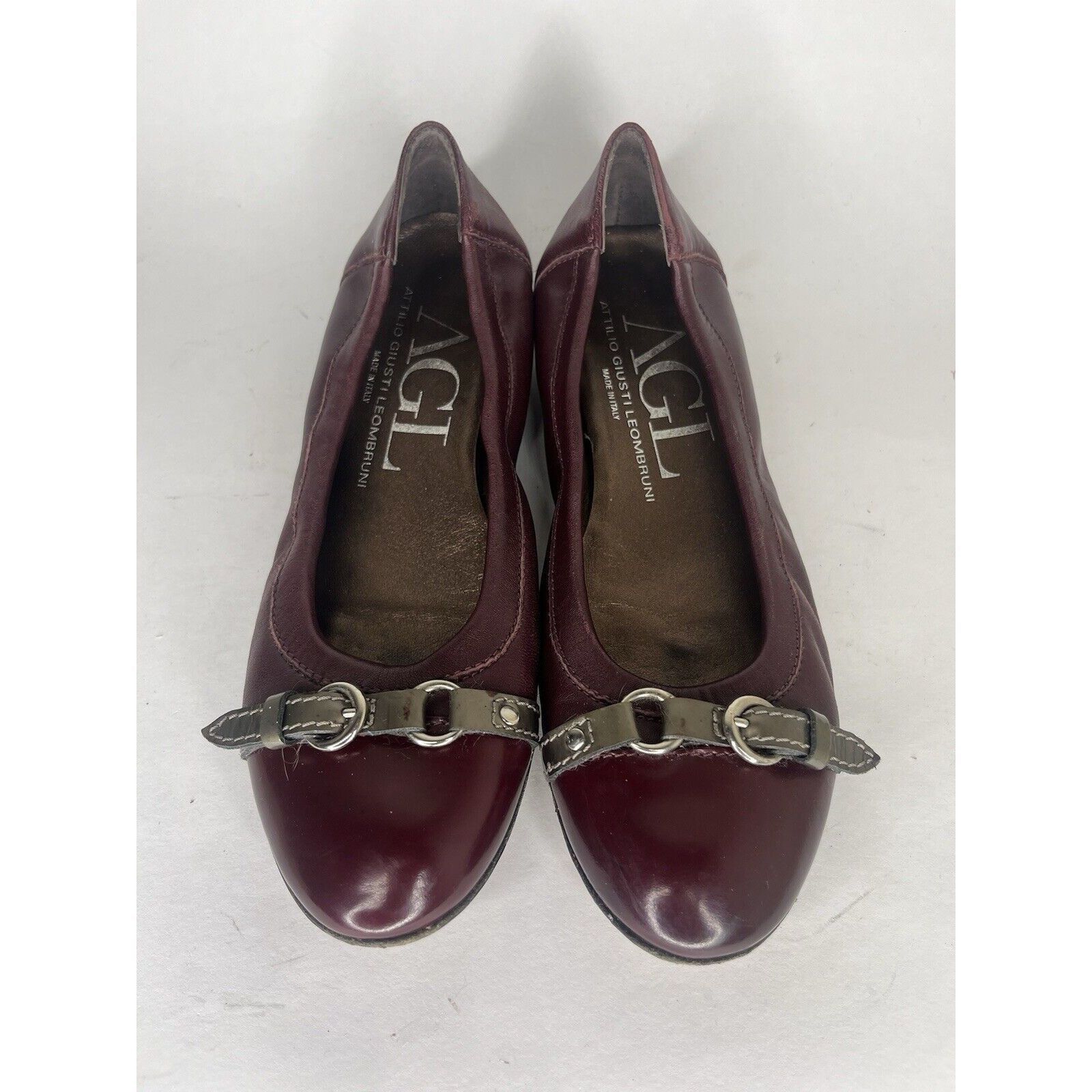 Other AGL Burgundy Leather Cap Toe Buckle Ballet Flats Shoes Women Size US 6.5 / IT 36.5 - 10 Thumbnail