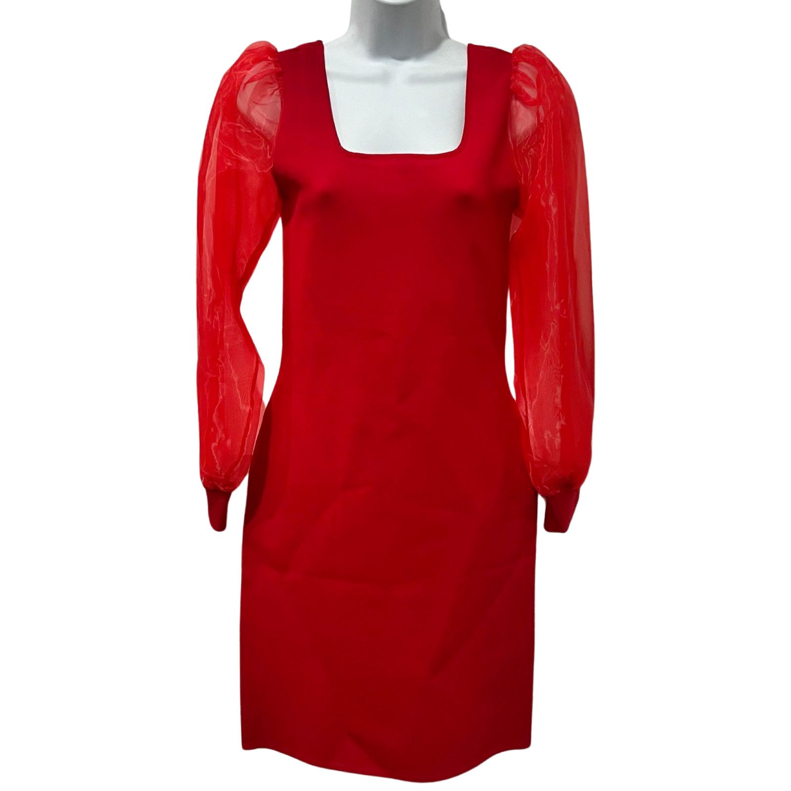 image of House Of Harlow Red Sheer Puff Sleeves Knit Dress S New Tags, Women's (Size Large)