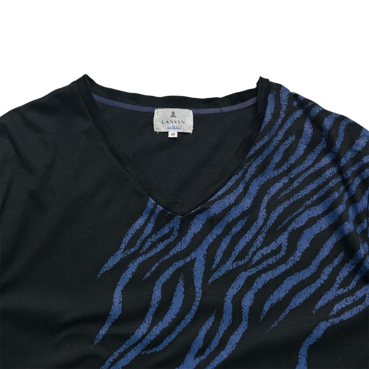 Lanvin Lanvin black and blue striped V-neck T-shirt Size M / US 6-8 / IT 42-44 - 3 Thumbnail