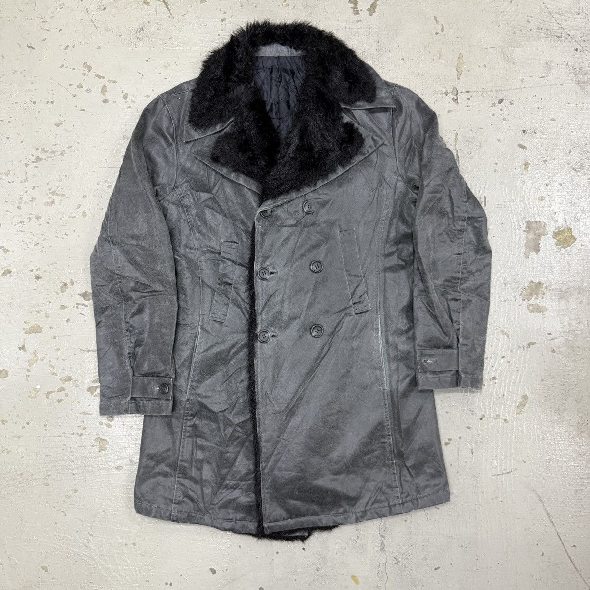 Tornado Mart 2000s Tornado Mart Shearling Fur Waxed Midi Coat Punk Size US L / EU 52-54 / 3 - 4 Thumbnail