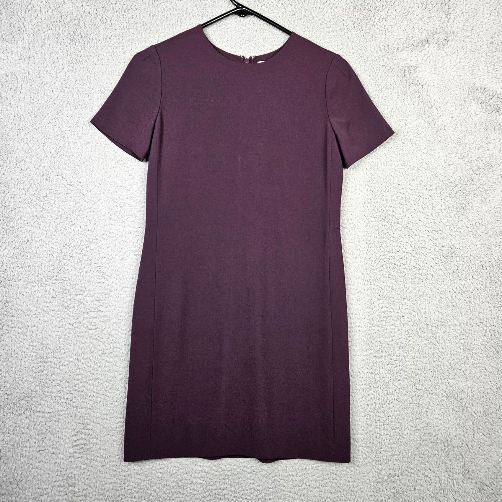 Vintage Babaton Women's Plum Purple Short Sleeve Zip Back Dress 00 Size Regular A-Line Size 24" / US 00 / IT 34 - 2 Thumbnail