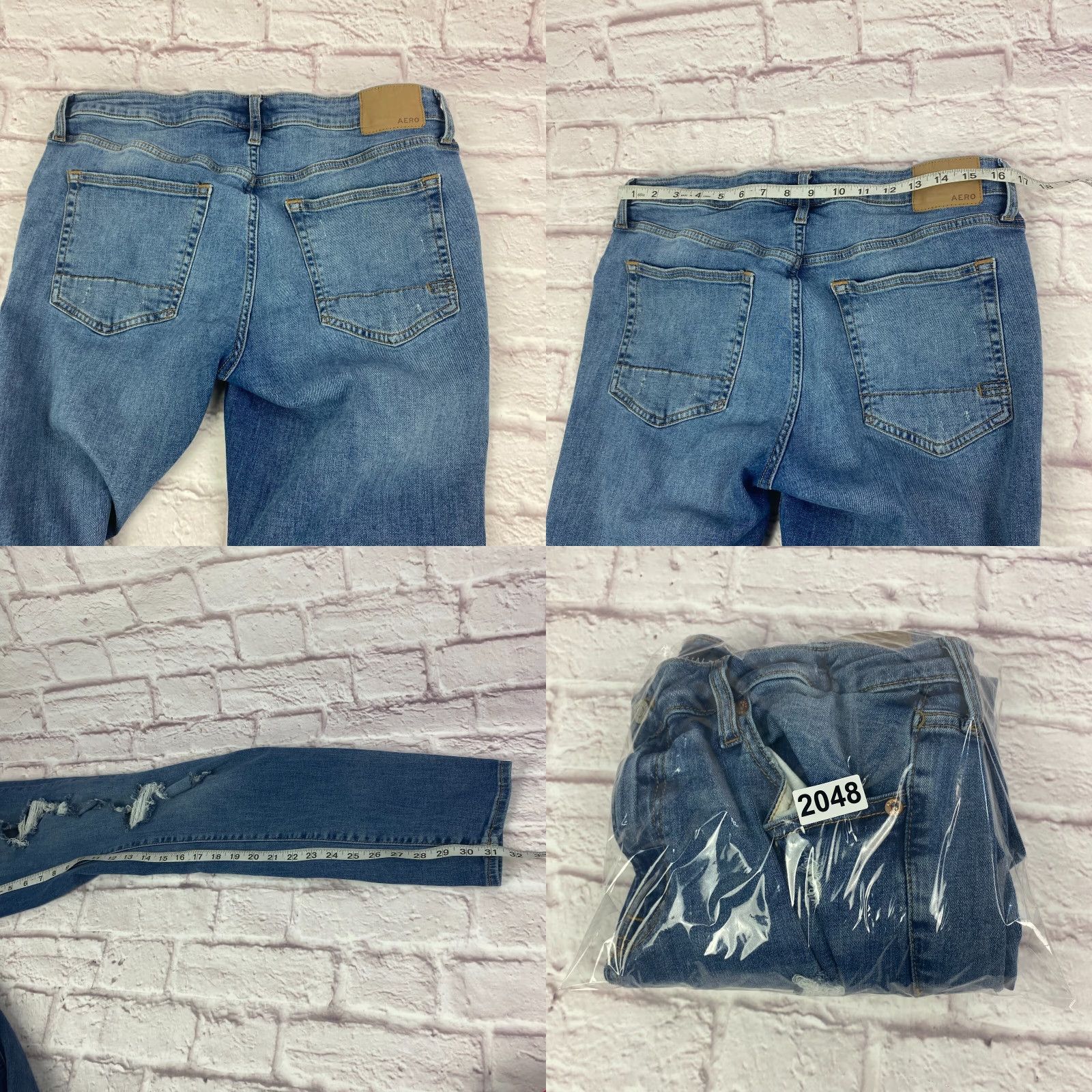 Vintage Aéropostale Men Skinny Jeans 34 Blue Distressed Stretch Medium Wash Jeans Size US 34 / EU 50 - 8 Thumbnail