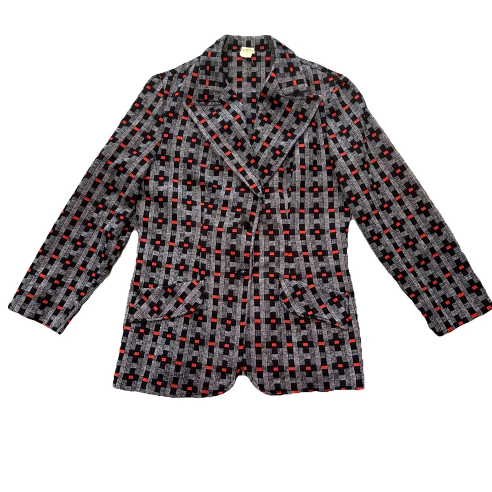 Vintage VINTAGE Blazer Jacket Women’s 15/16 Gray Black Red Polyester 2 Button Design Womens Size XL / US 12-14 / IT 48-50 - 2 Thumbnail