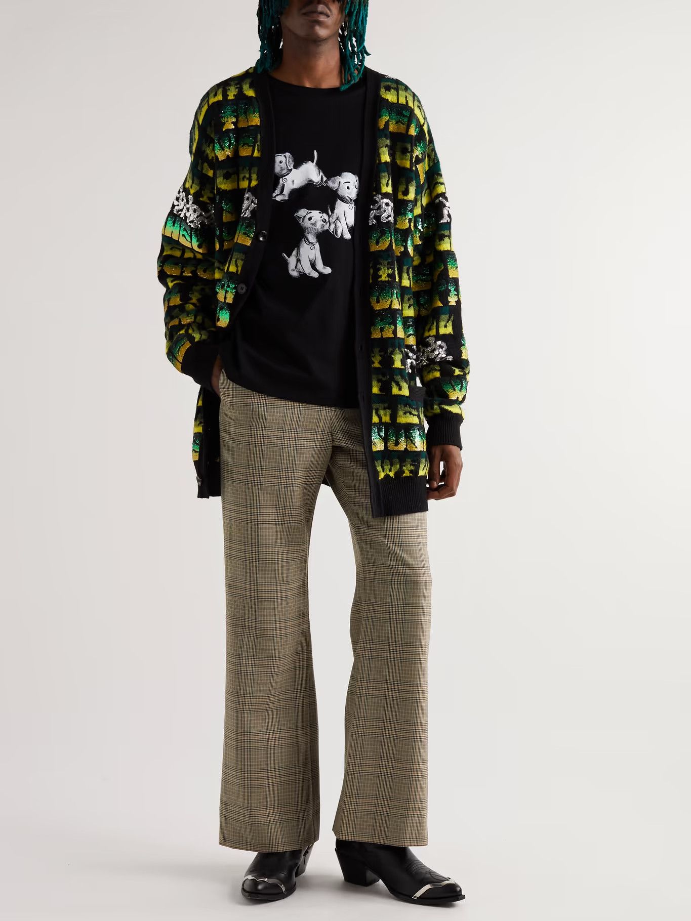 Celine CELINE HOMME Slim-Fit FlaredPrinceofWalesCheckedTrousers Size US 30 / EU 46 - 1 Thumbnail