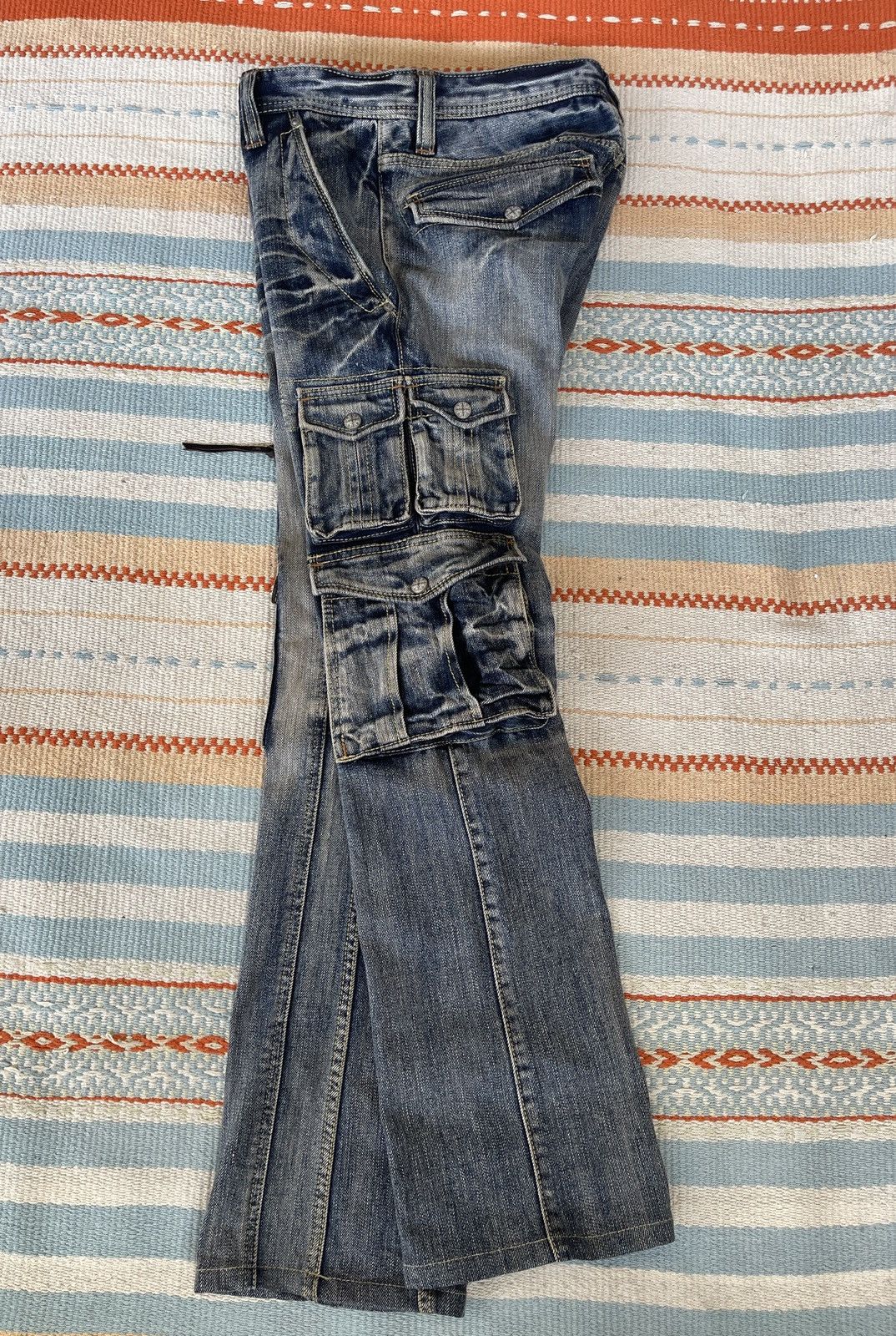 Nicole Club Vintage 90s🔥NICOLE CLUB🔥Bondage 3D Pocket Flare Cargo Jeans Size US 31 - 5 Thumbnail