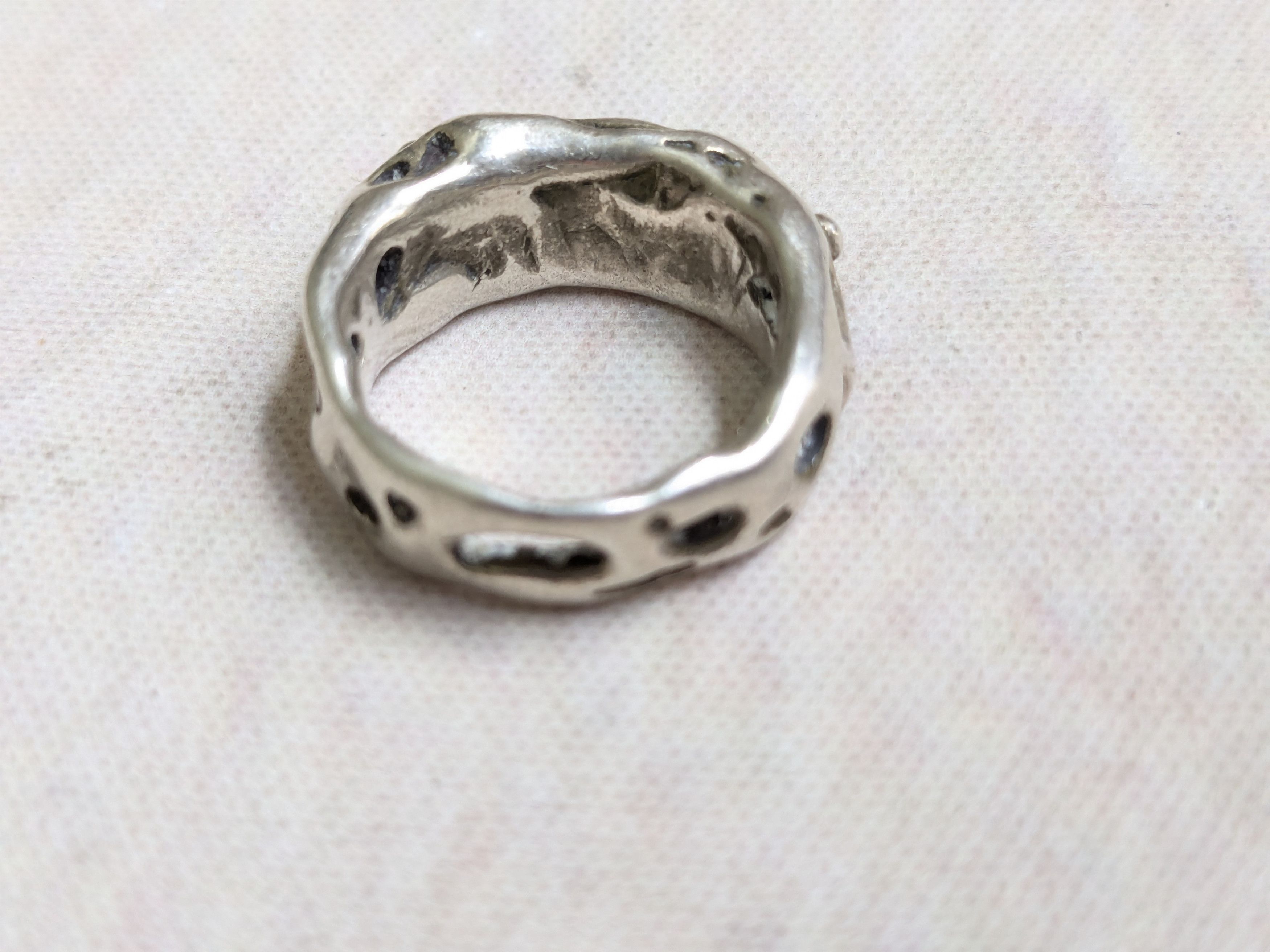 Jewelry Vintage Sterling Silver Ring Brutalist Band 4 Nugget Size ONE SIZE - 7 Thumbnail