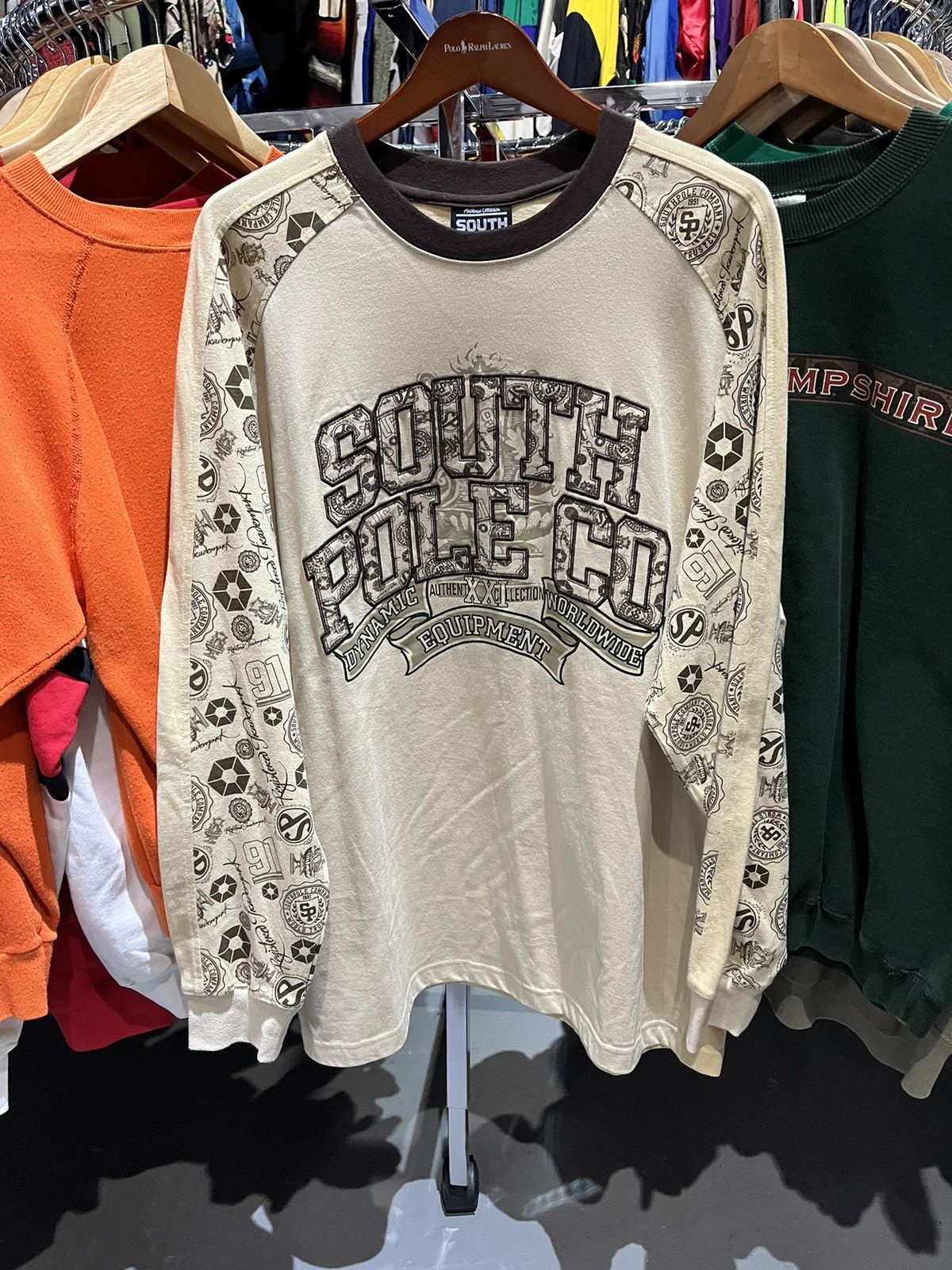 Vintage Y2K SouthPole Embroidered Long-Sleeve Print T-Shirt