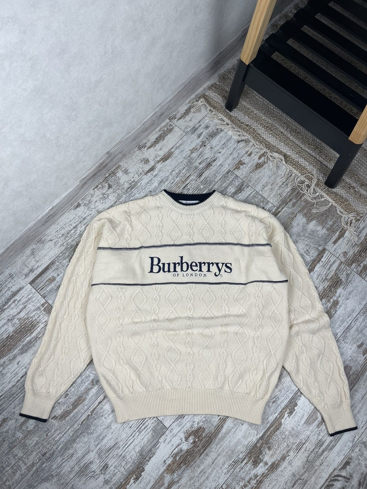 image of Burberrys Knitted Sweater in White, Men's (Size Large)