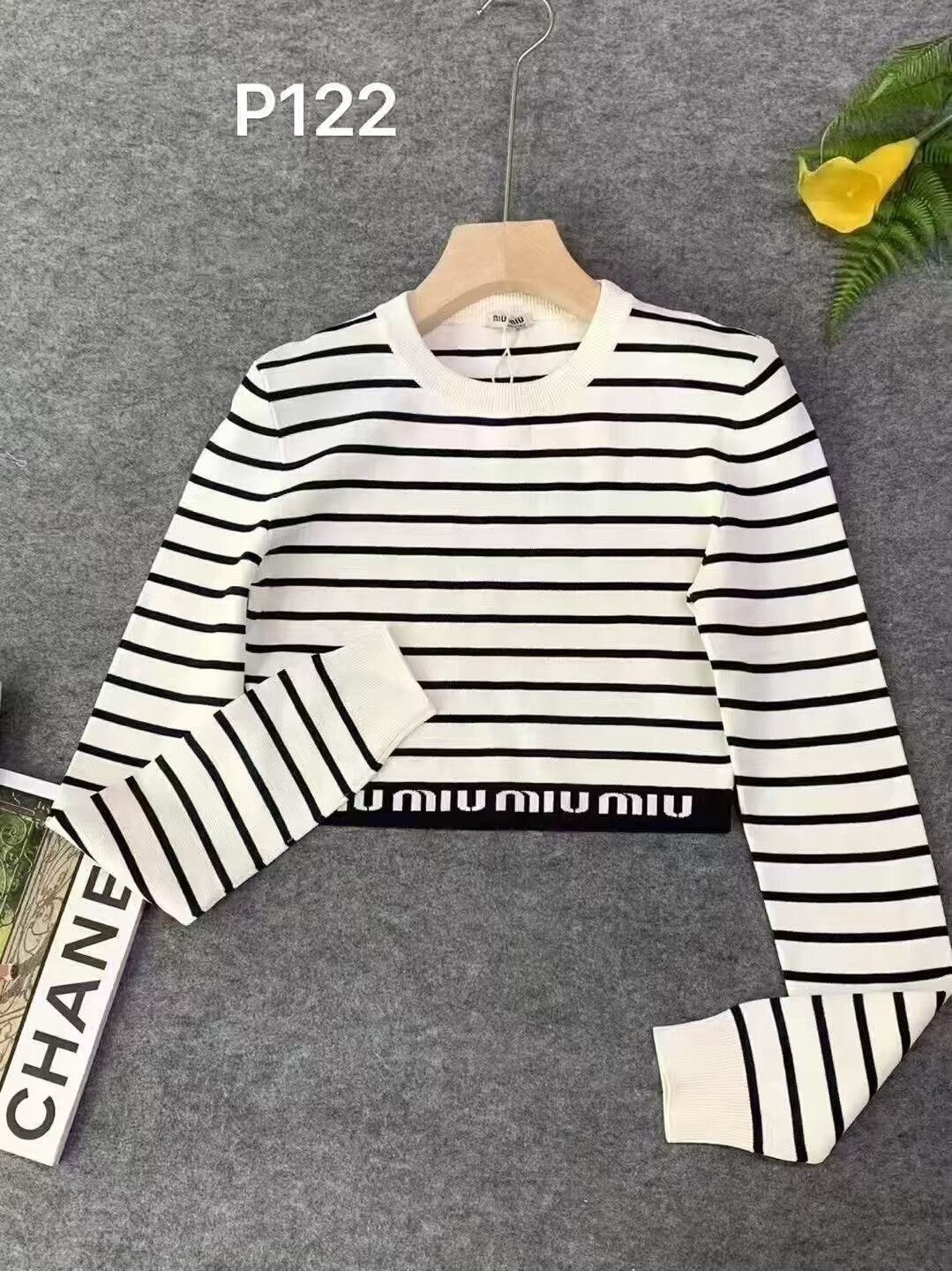 Miu Miu Miu Miu Striped Logo Knit Top Size S / US 4 / IT 40 - 1 Thumbnail