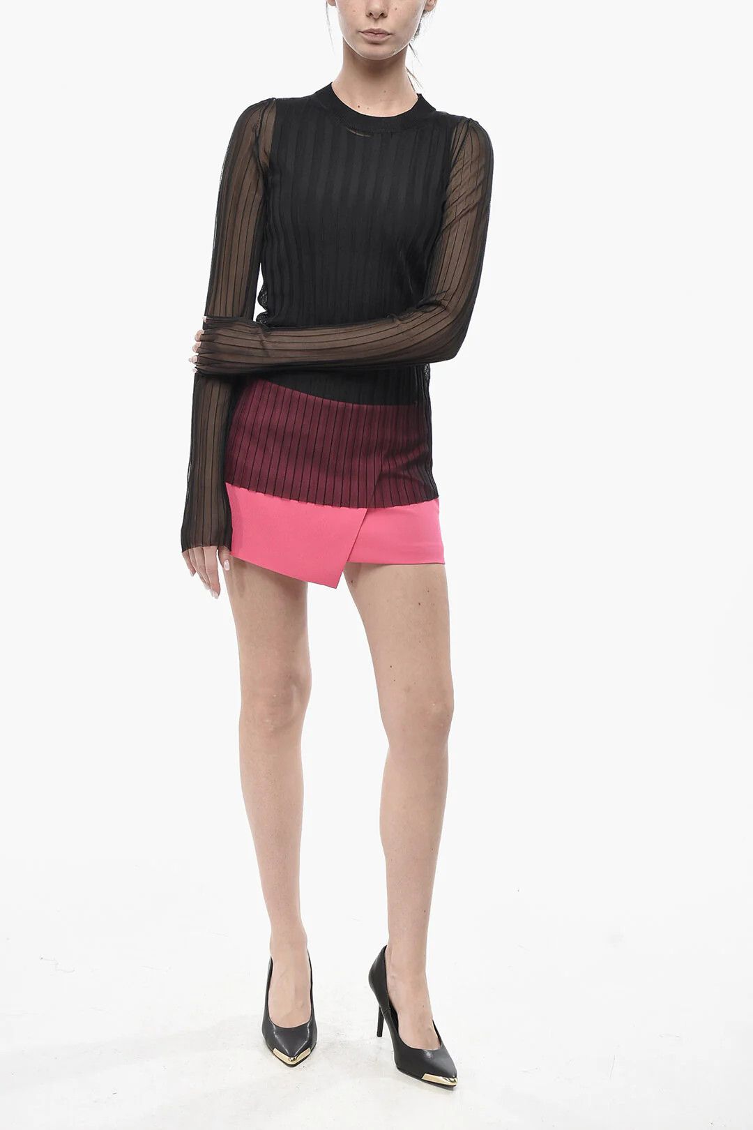 Max Mara og1mm0426 Ribbed Organza Top in Black Size M / US 6-8 / IT 42-44 - 4 Thumbnail