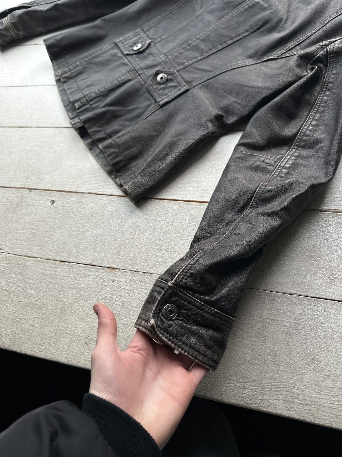 Other 🚨Y2K RICK OWENS TYPE DIRTY SLIM FIT ZIP LEATHER JACKET Size M / US 6-8 / IT 42-44 - 14 Thumbnail
