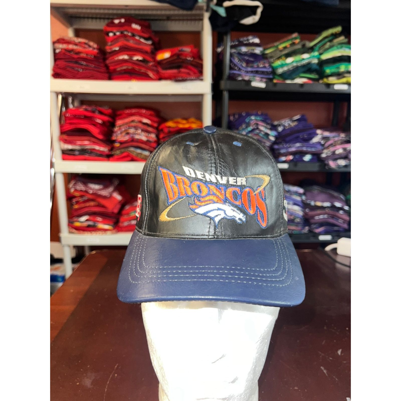 NFL Vintage Denver Broncos Leather Hat Cap Pro elite Football Size ONE SIZE - 1 Thumbnail