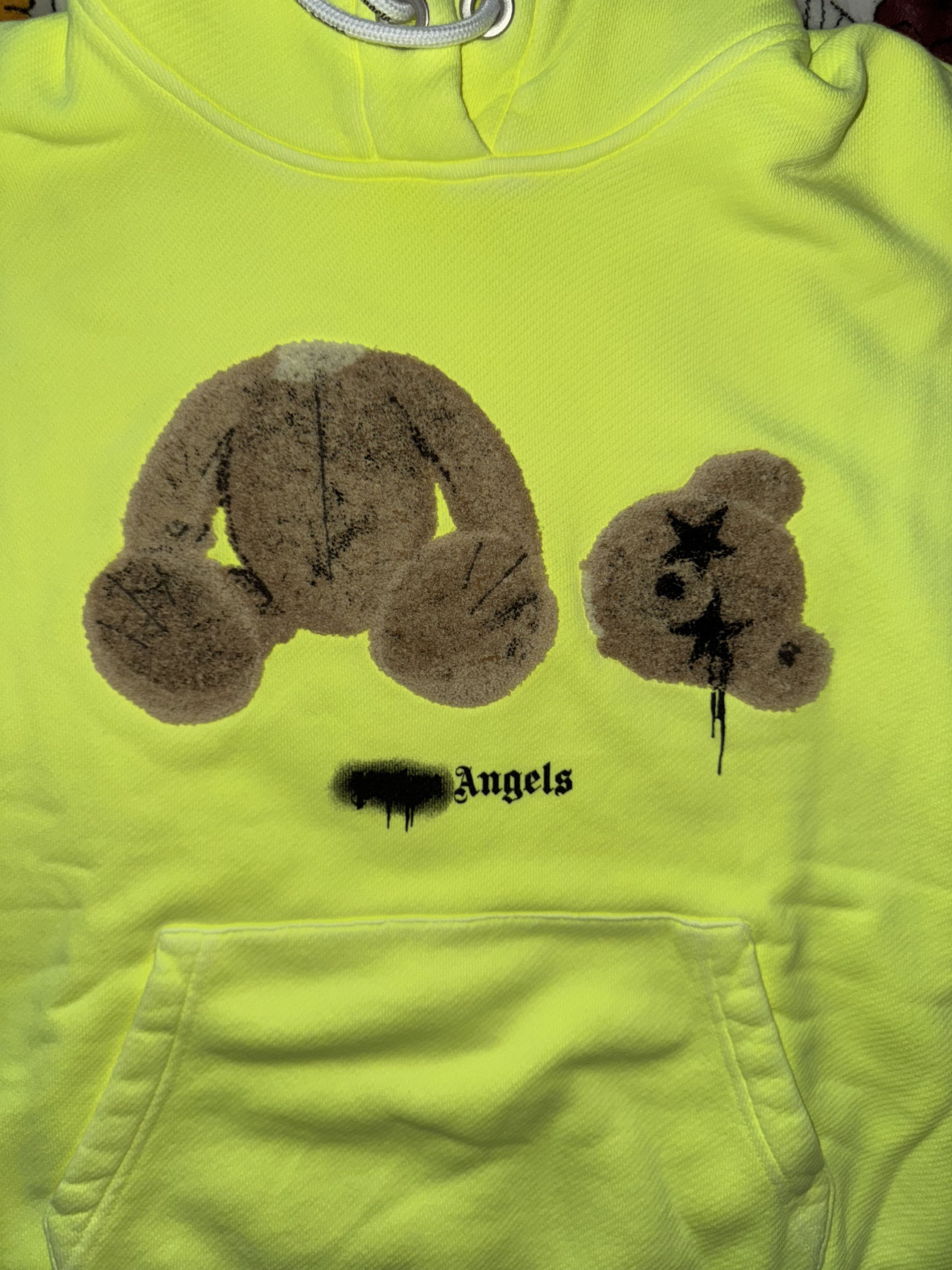 Palm Angels Bear Hoodie Sprayed Yellow Fluo