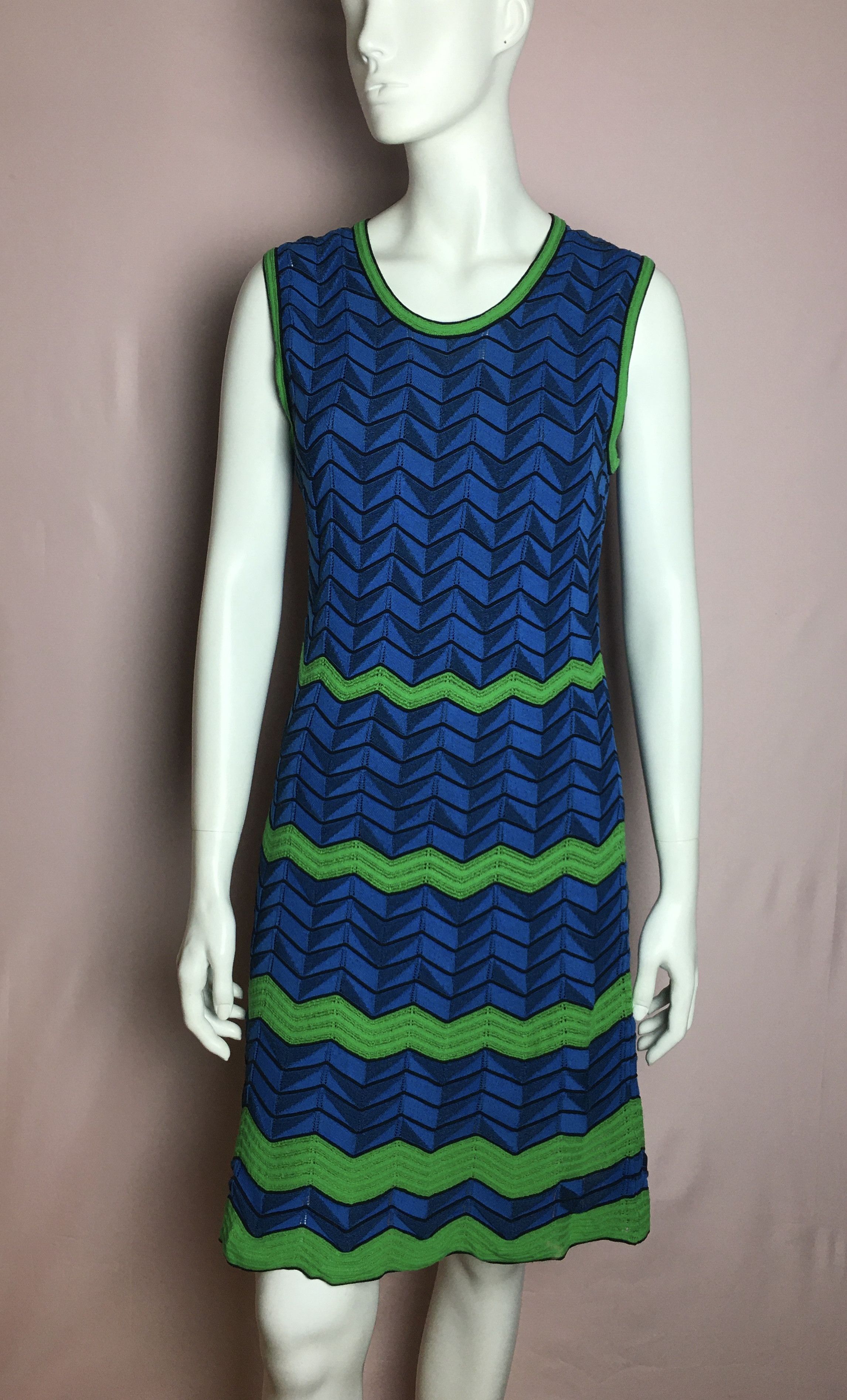 Missoni M Missoni Zigzag Print Blue Green Knit Dress Size EU 46 Size L / US 10 / IT 46 - 1 Thumbnail