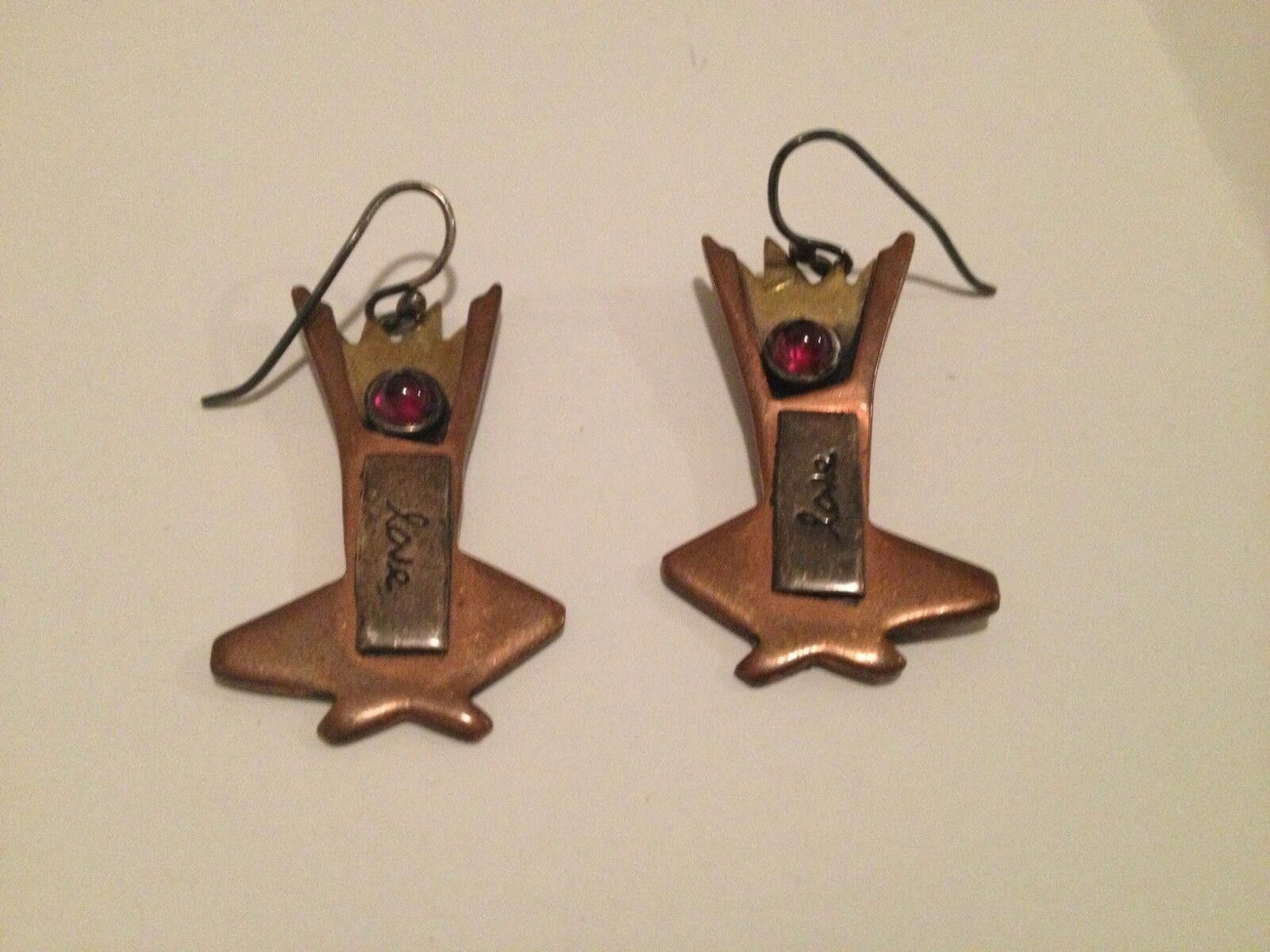 Designer Silver Brass Copper Red Garnet Cabochon Dangle Love Earrings Size ONE SIZE - 2 Thumbnail