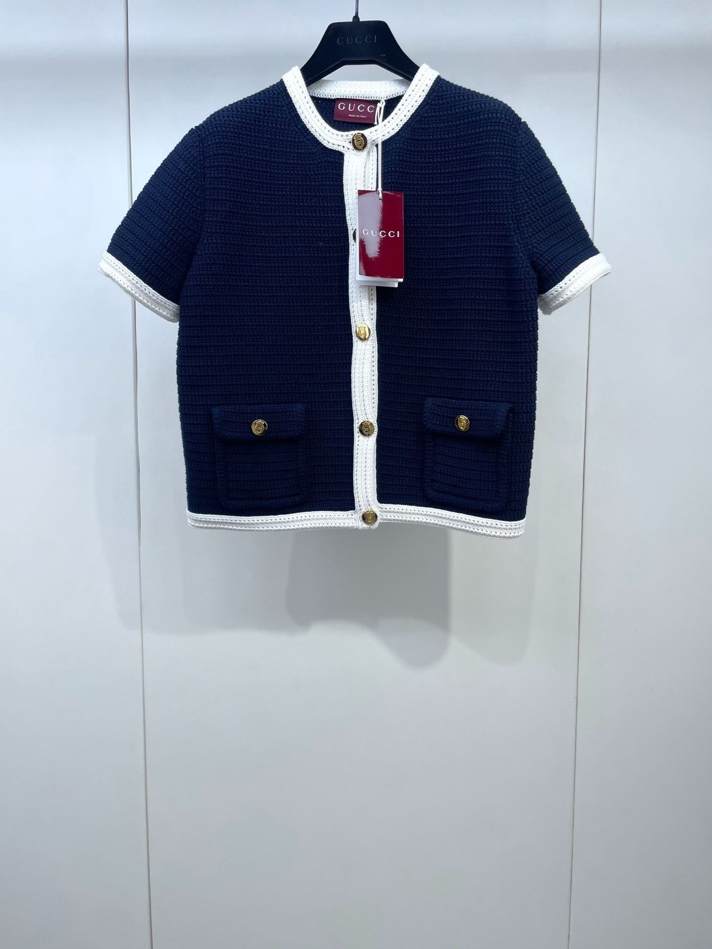Gucci Gucci Navy Knit Short-Sleeve Cardigan Size S / US 4 / IT 40 - 1 Thumbnail