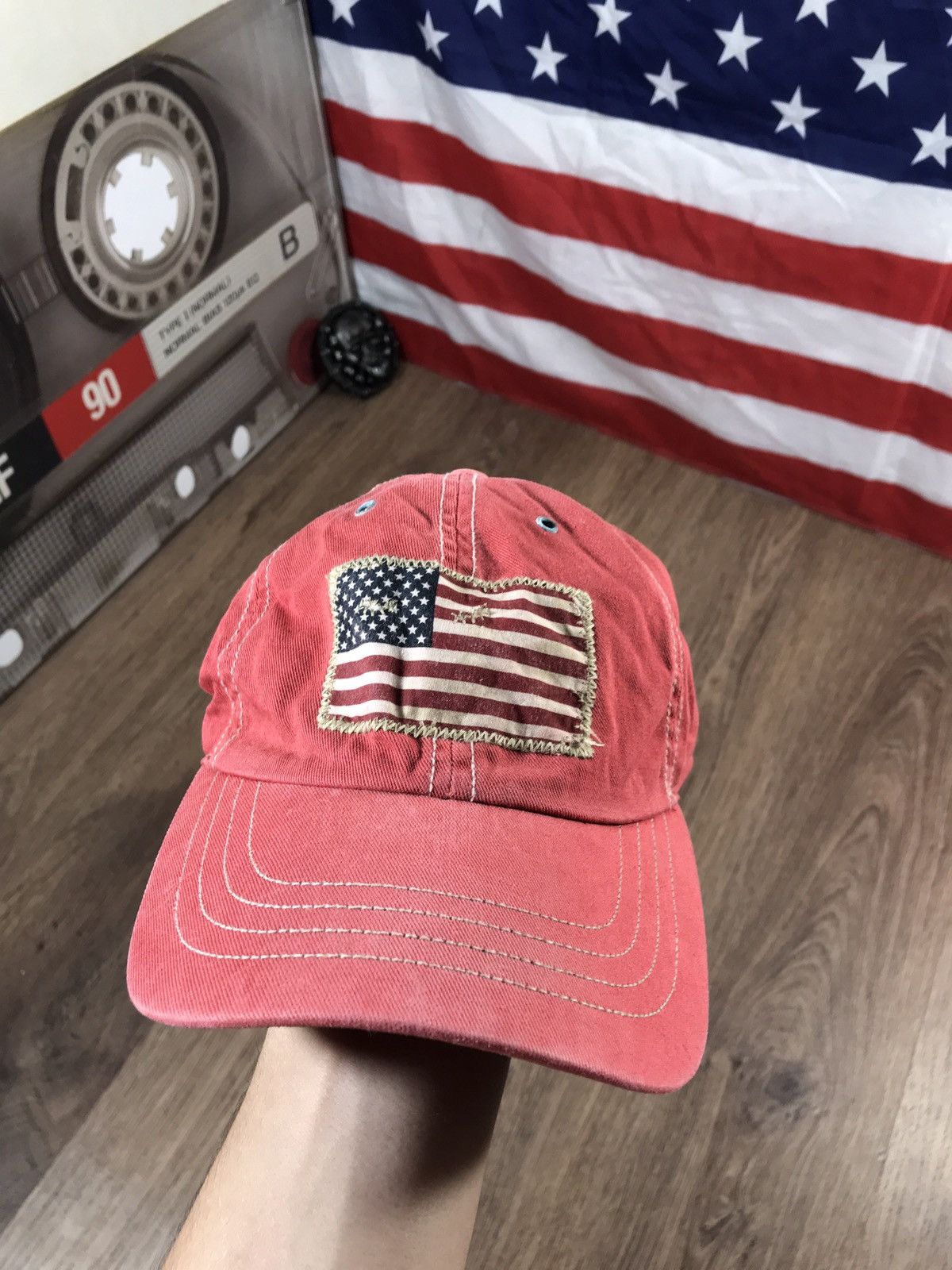 Vintage Vintage Polo Ralph Lauren Cap Big Logo American Flag Size ONE SIZE - 1 Thumbnail