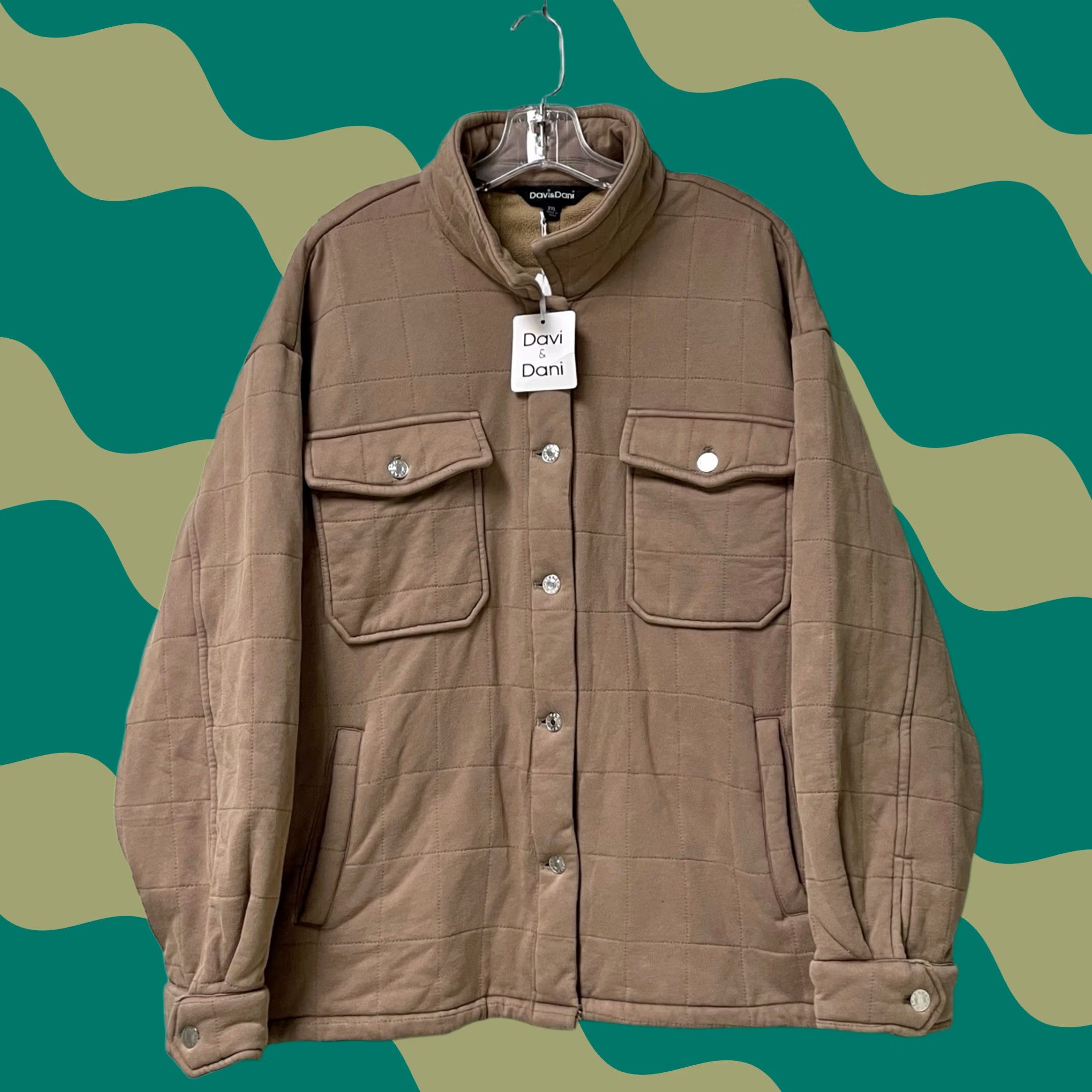Vintage Davi & Dani Women Mocha Mineral Wash Quilted Pockets Shacket Jacket 2XL Size XXL / US 16-18 / IT 52-54 - 1 Thumbnail