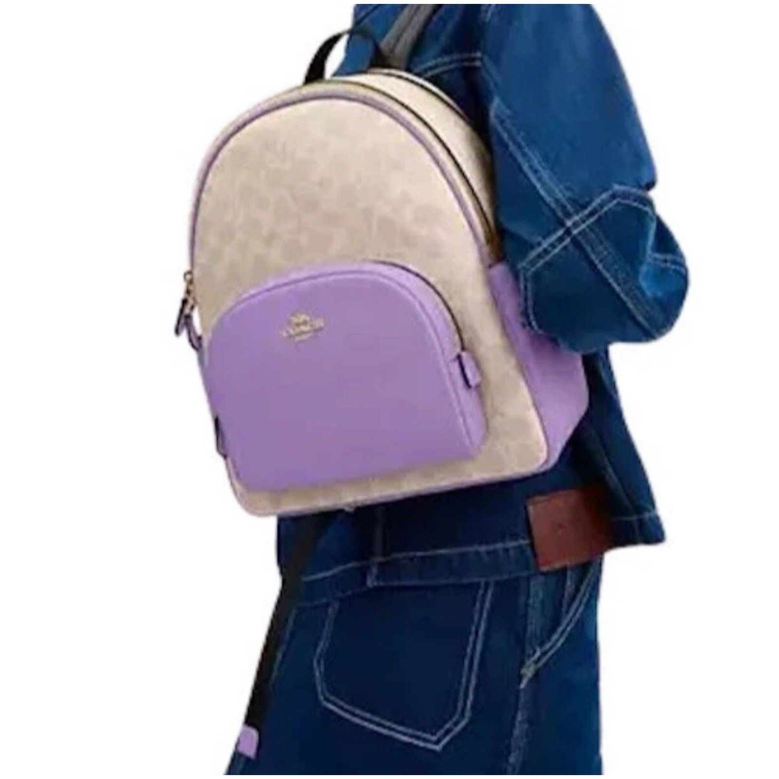 Coach NWT Coach Court Backpack Signature Canvas CZ176 Sand/Iris Size ONE SIZE - 8 Thumbnail