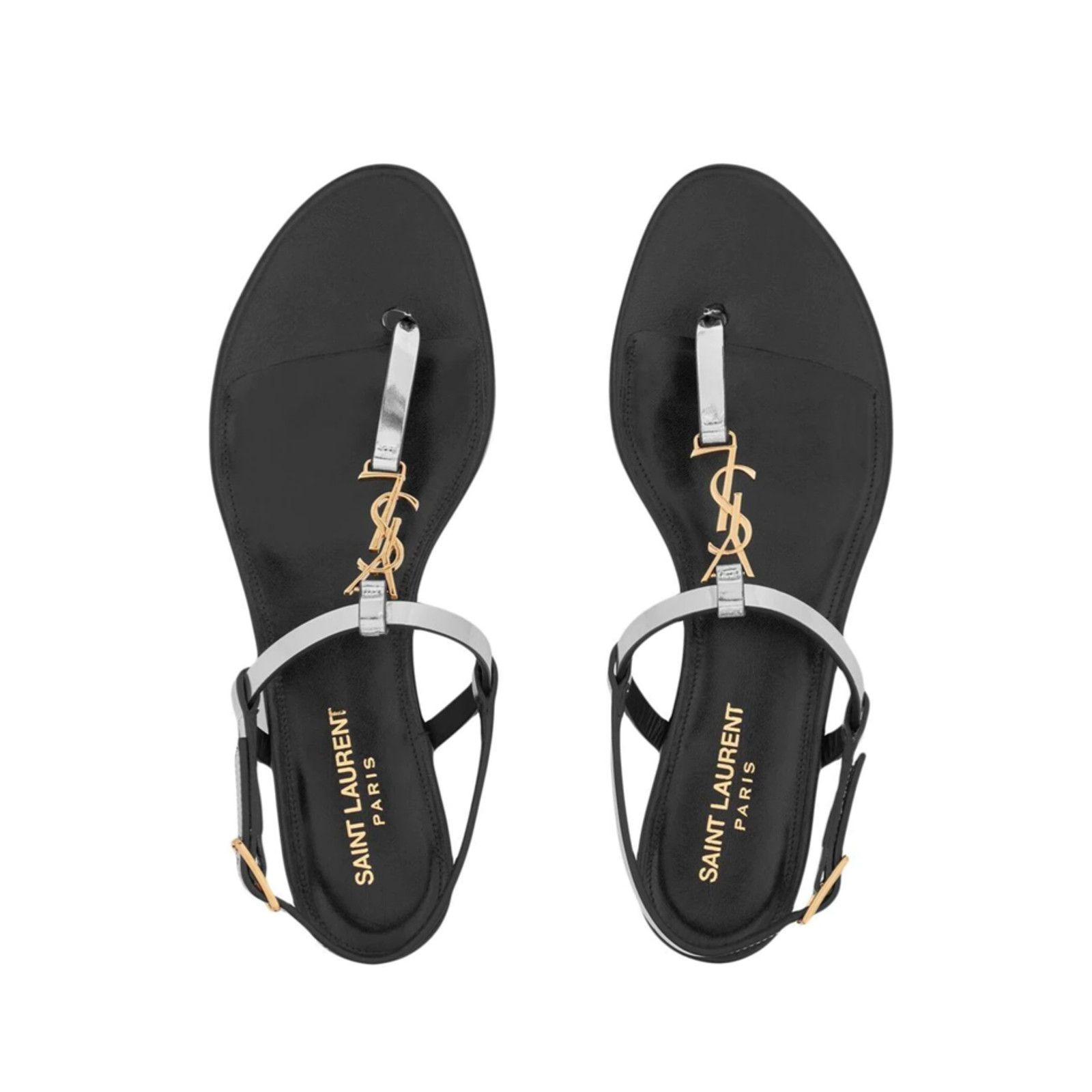 Yves Saint Laurent Saint Laurent YSL Logo Cassandra Iota 05 Silver Black Thong Size US 8 / IT 38 - 1 Thumbnail