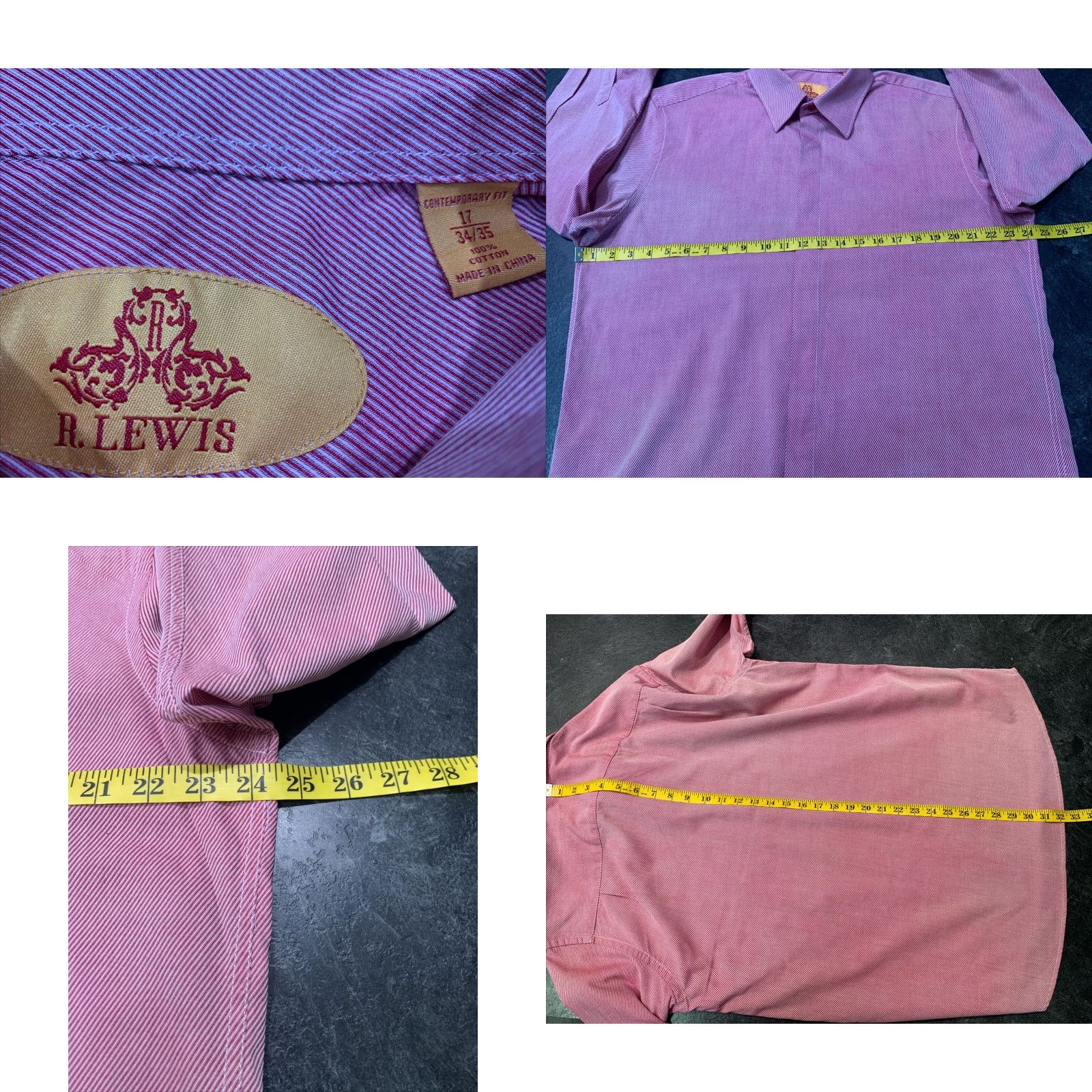 Pinko Robert Lewis Pink Striped Dress Shirt Button-Up Long Sleeve Men's 17.5 Regular FRENCH CUFF Size 46R - 8 Thumbnail