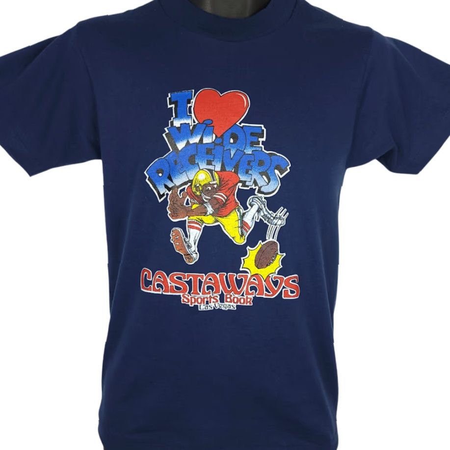 Vintage VINTAGE Screen Stars I Love Wide Receivers T Shirt Mens Size S 80s 90s Football Las Vegas USA Blue Cotton Blend Short Sleeve Crew Neck Sports Size US S / EU 44-46 / 1 - 2 Thumbnail