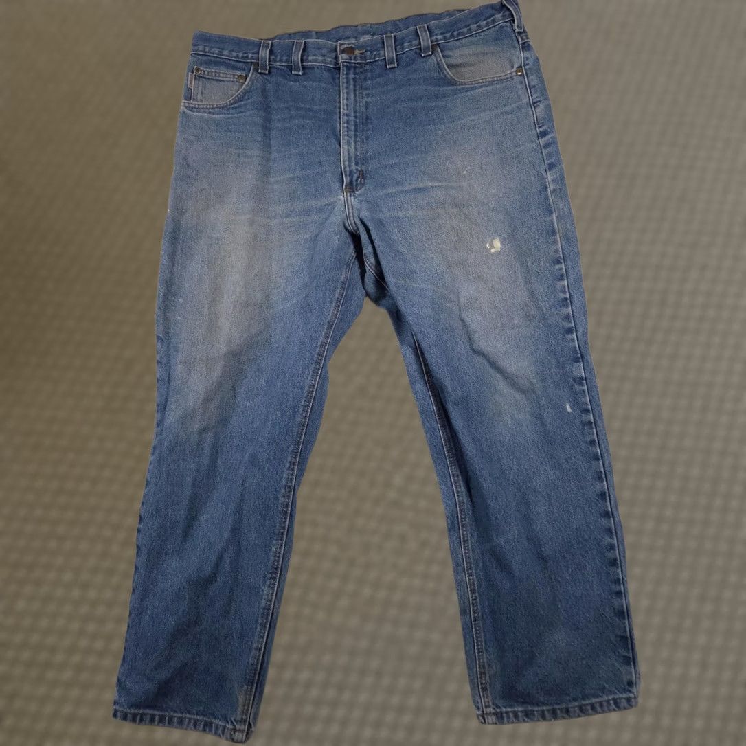 Carhartt VINTAGE Carhartt Jeans Mens 44x30 Blue Relaxed Fit B17 DST Denim Distressed Paint Stain Regular Men? Size US 44 / EU 60 - 1 Thumbnail