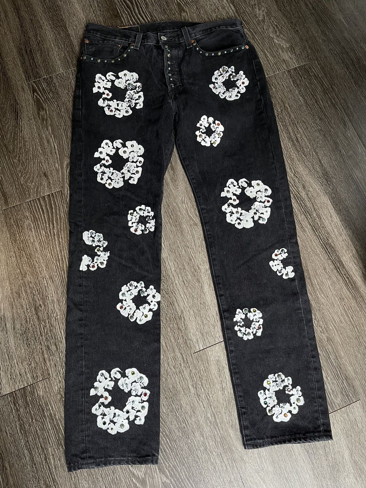 Denim Tears x Levi's Rhinestone Cotton Wreath Jeans Black
