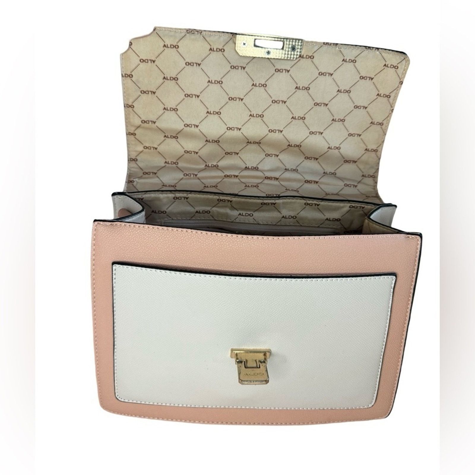 Aldo Aldo Pink & Cream Top Handle Satchel Faux Leather Bag Size ONE SIZE - 4 Thumbnail