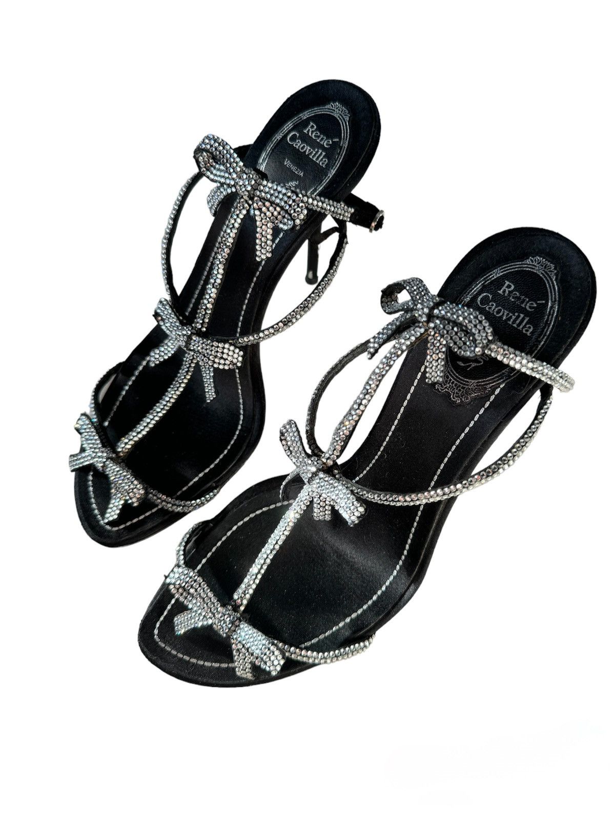 image of Rene Caovilla Crystal Bows (38) Shoes in Black, Women's