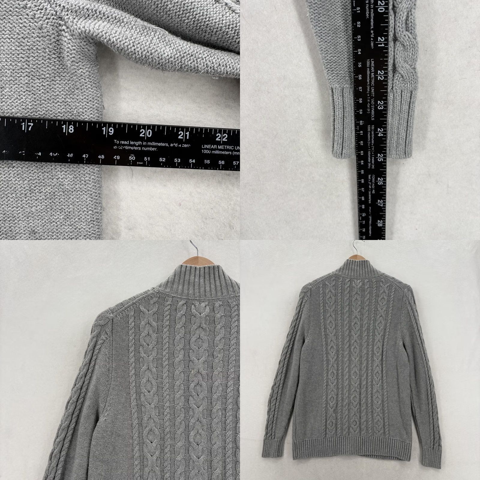 Vintage L.L.Bean Cardigan Sweater Womens Large Gray 100% Cotton Cable-Knit Full Zip Mock Neck Winter Size L / US 10 / IT 46 - 8 Thumbnail