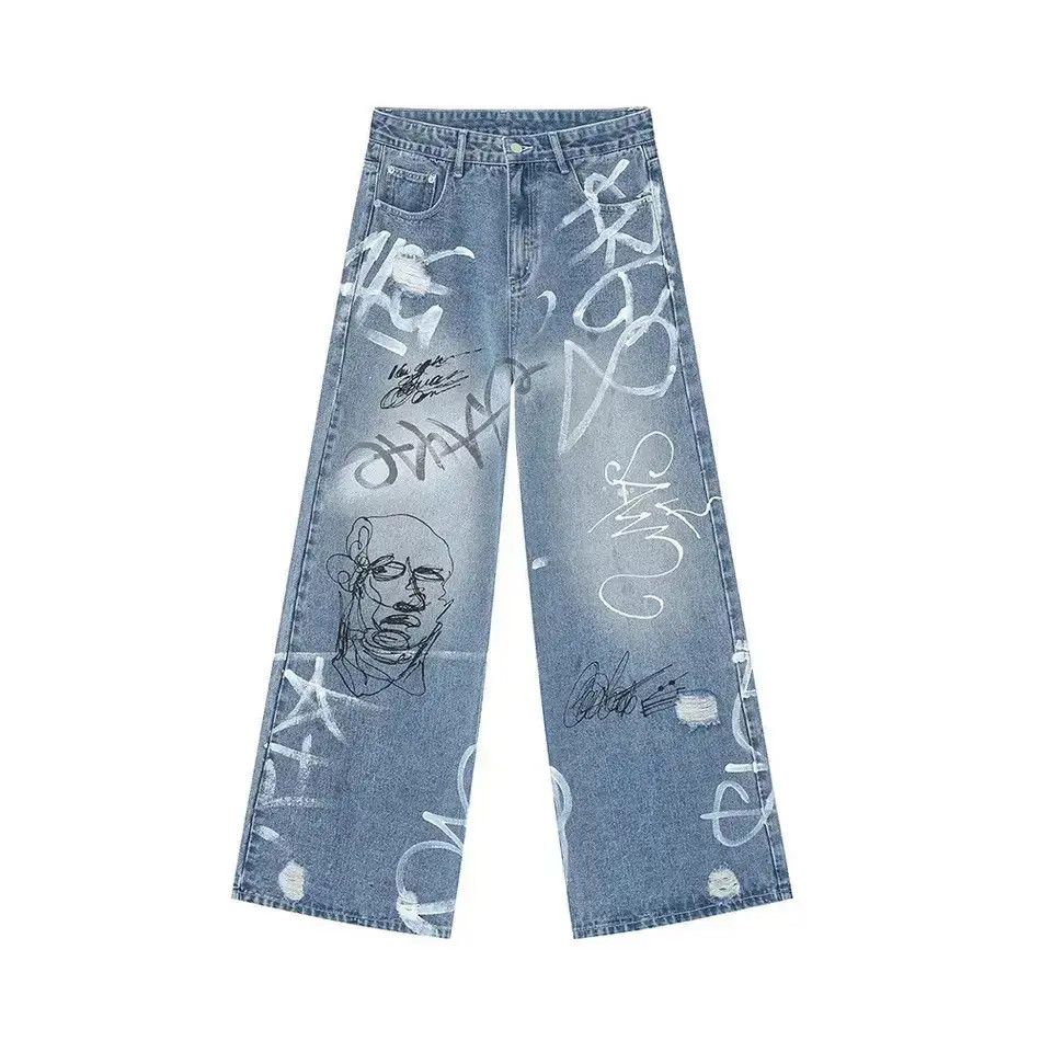 Japanese Brand Retro high street graffiti straight leg jeans Size US 32 / EU 48 - 6 Thumbnail