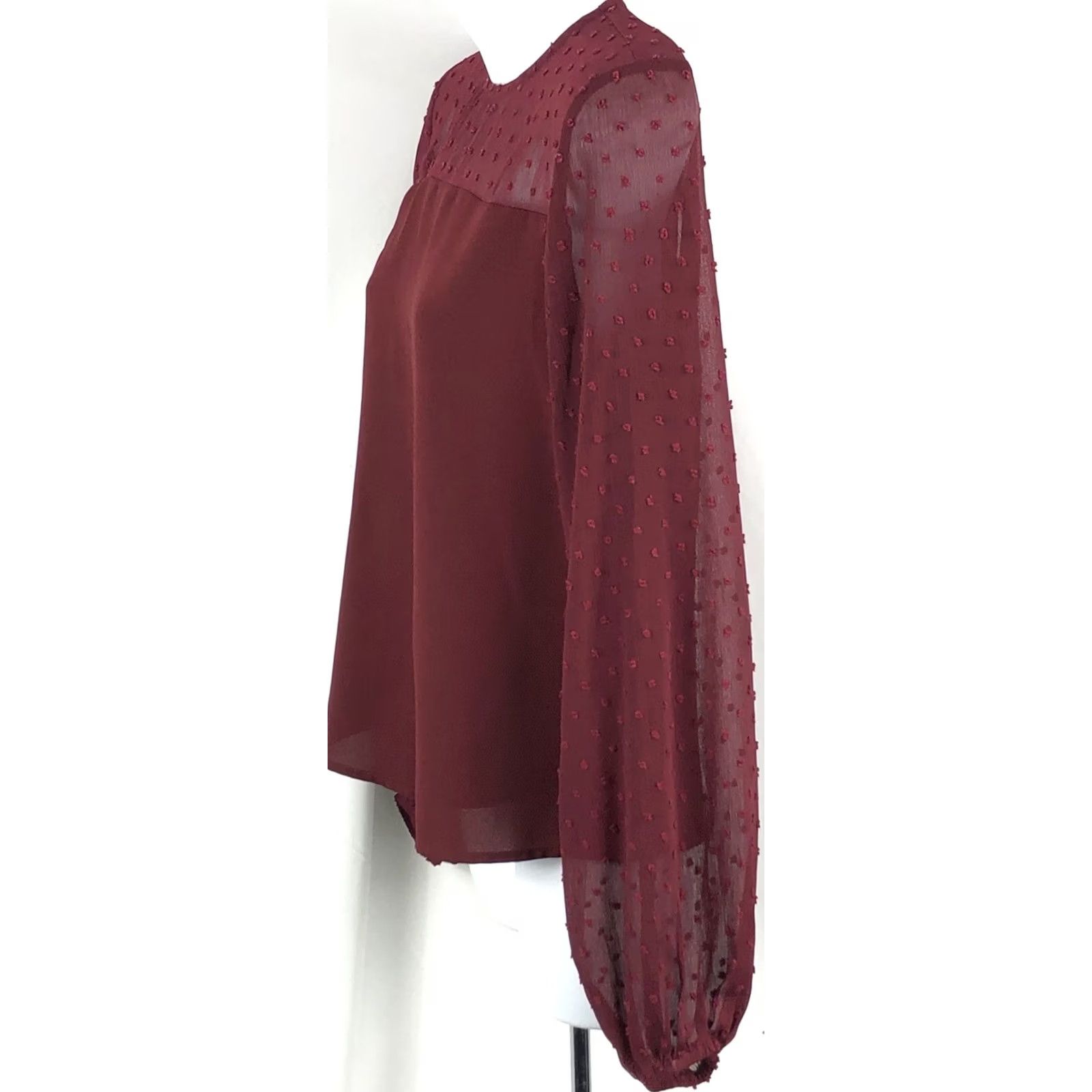 Vintage Pink lily Blouse S Burgundy Balloon Sleeve Chiffon Pom Poms Boho Grunge Bohemian Fairy Whimsigoth Shirt Women Size S / US 4 / IT 40 - 2 Thumbnail