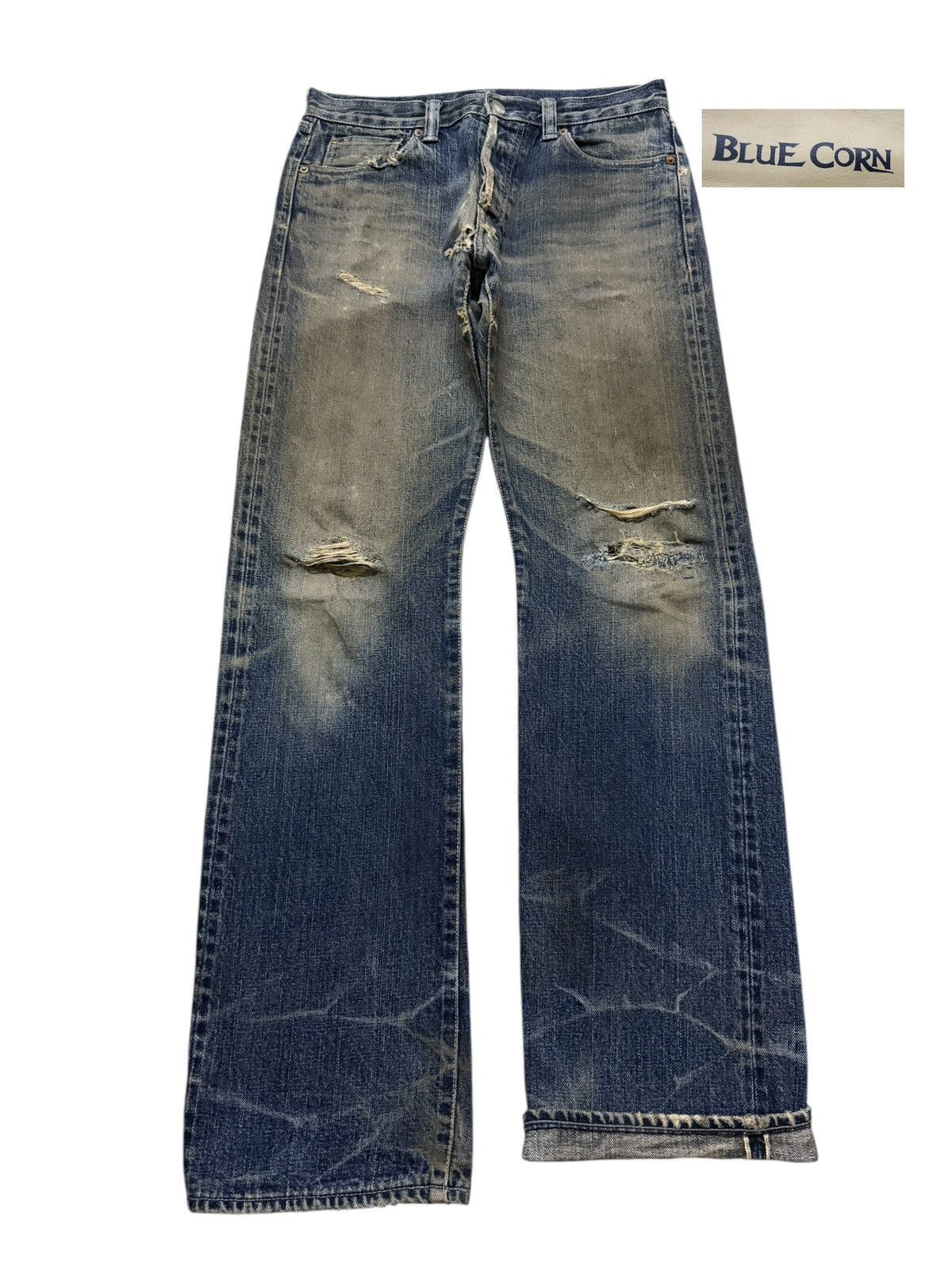 Blue Blue Japan Vintage 90s Japan Blue Corn Selvedge Mud Wash Distressed Size US 30 / EU 46 - 1 Thumbnail