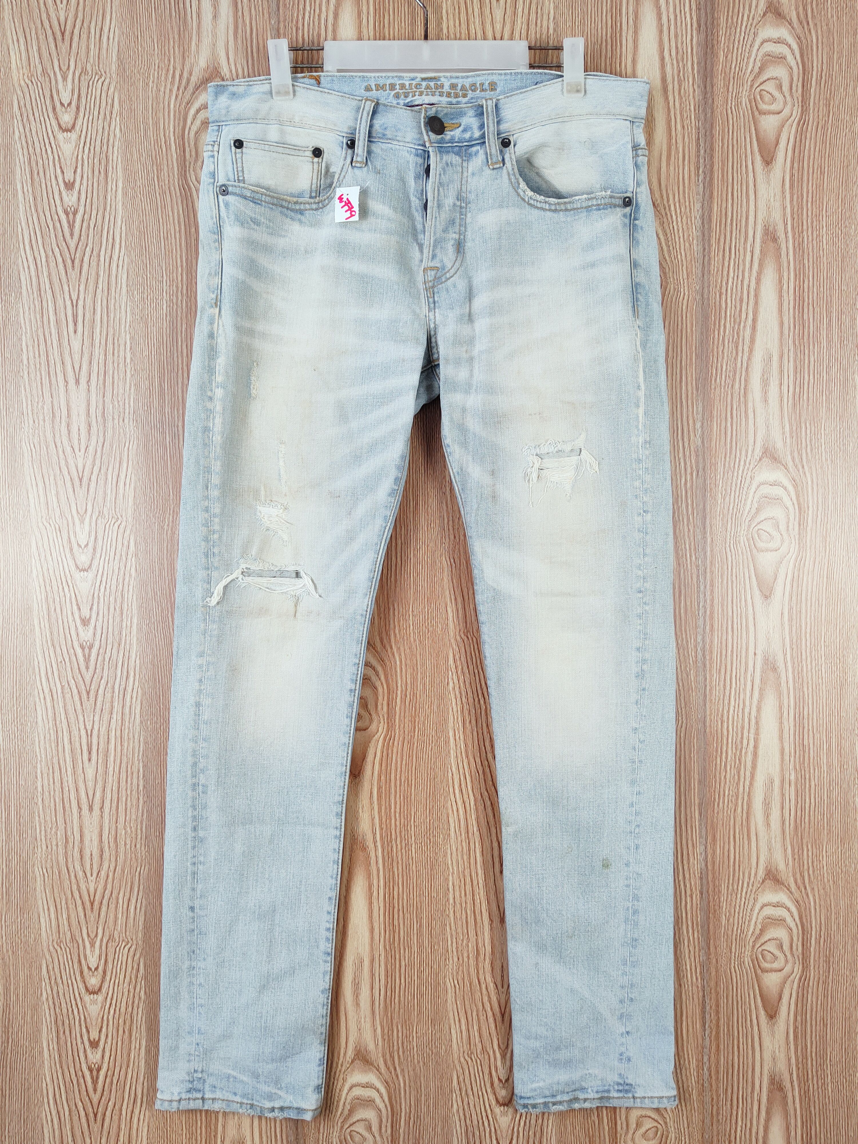 Vintage Blue Faded Distressed Ripped Jeans #W779