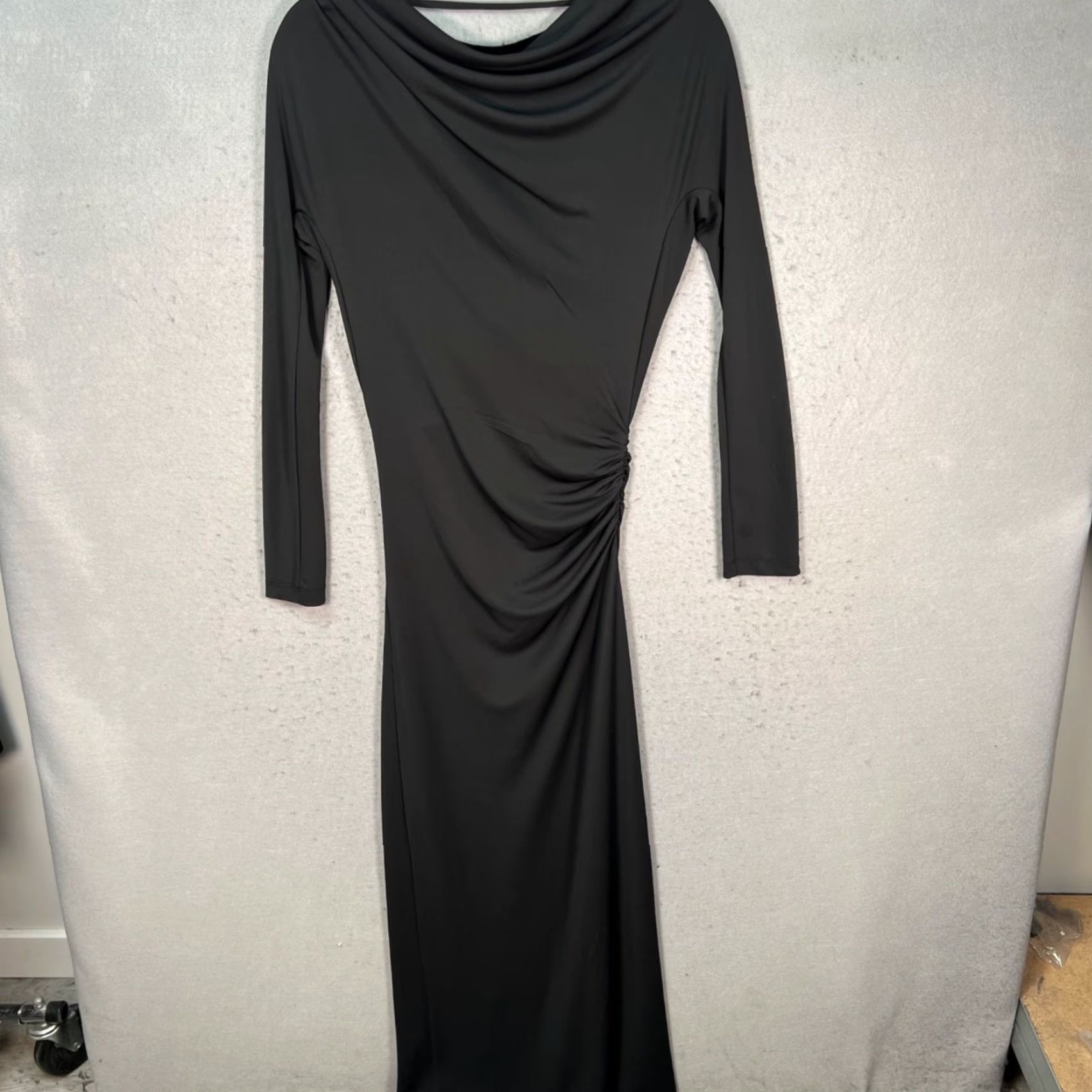 Vintage JLUXLABEL Black Long Sleeve Maxi Dress Draped Necklace Ruched Side W/ Draped Neckline & Side Ruching Womens S Size S / US 4 / IT 40 - 2 Thumbnail