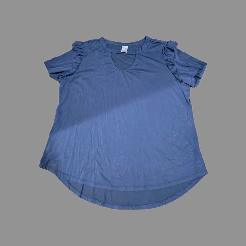 Vintage Terra And Sky Blouse 1xl Short Sleeve Keyhole Blue Polyester Machine Washable Regular Womens Size XL / US 12-14 / IT 48-50 - 1 Thumbnail