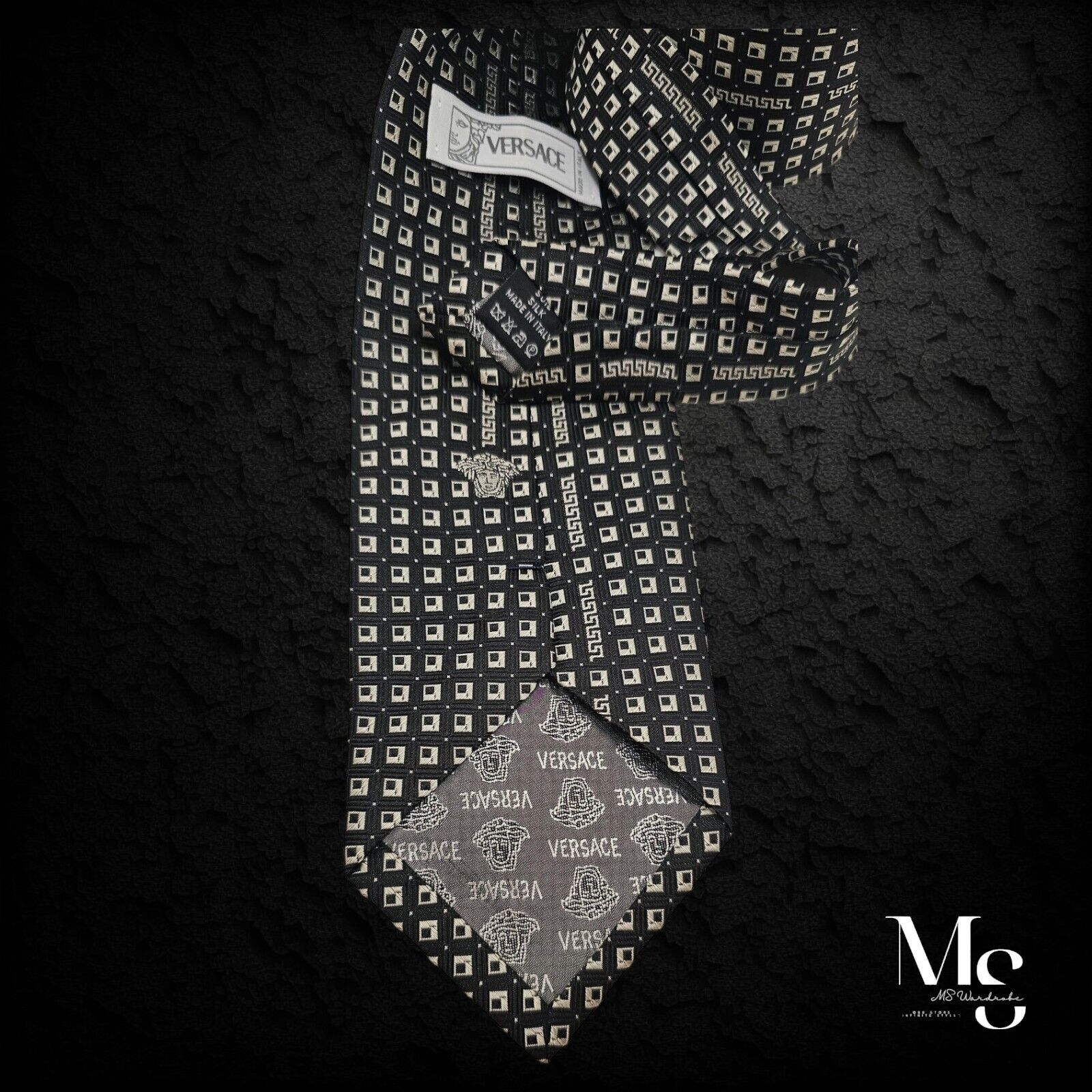 Versace GIANNI VERSACE Black Geometric Baroque Medusa Italy Silk Tie Size ONE SIZE - 3 Thumbnail