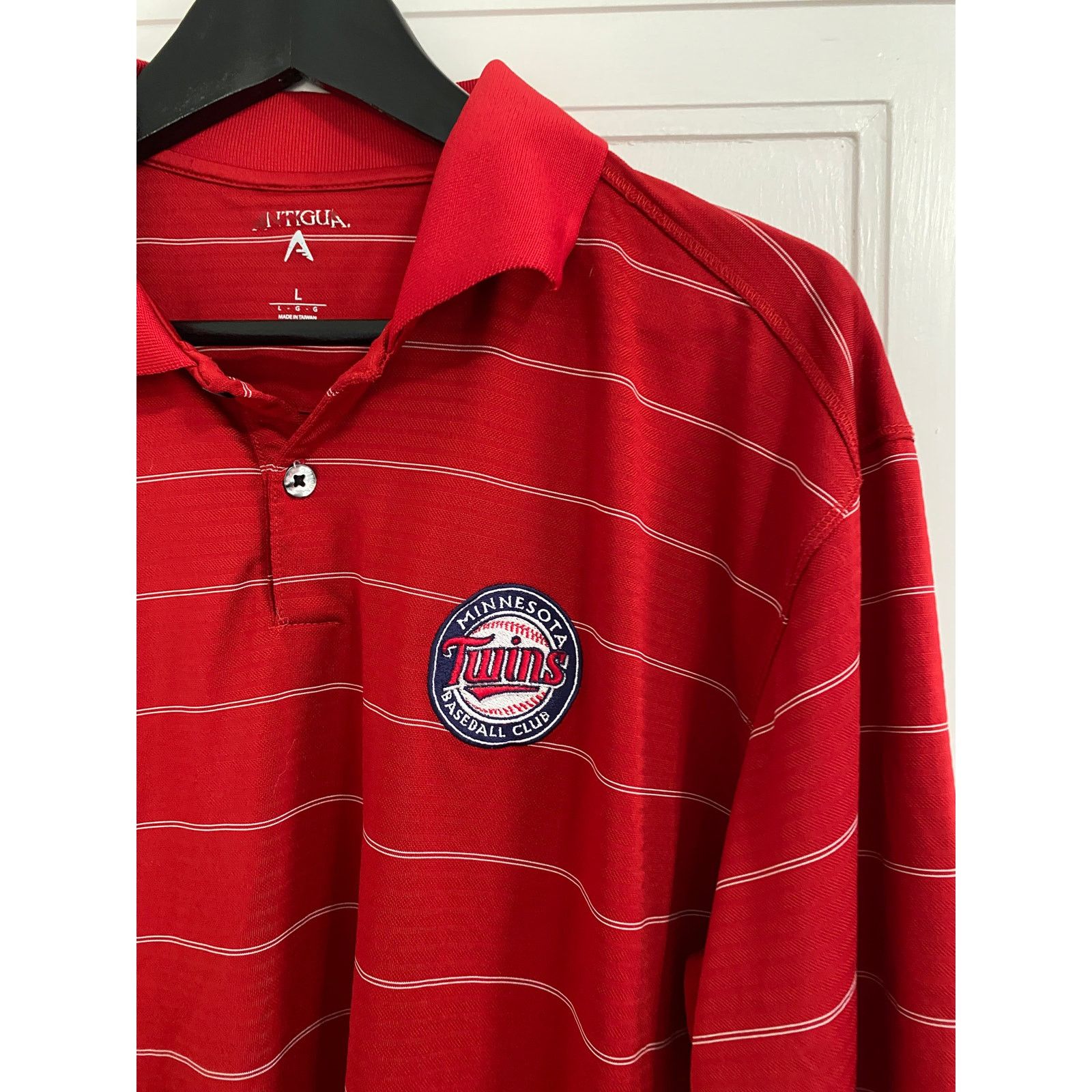 Antigua Minnesota Twins Red Striped Golf Polo Size Large Size US L / EU 52-54 / 3 - 2 Thumbnail