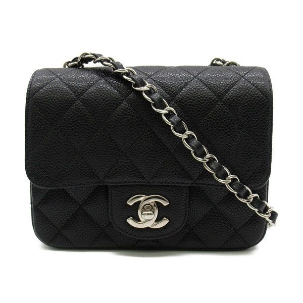 image of Chanel Cc Caviar Mini Square Classic Flap Bag in Black, Women's