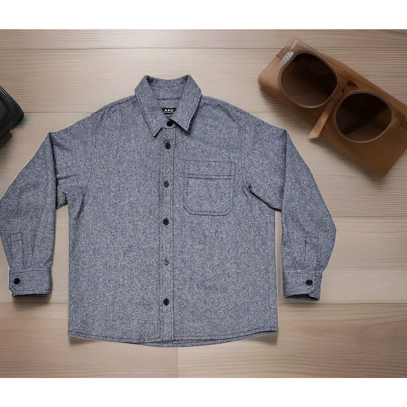 A.P.C. APC Rue Madame Paris OverShirt, Hernandez Wool Twill Flannel Size US L / EU 52-54 / 3 - 1 Thumbnail