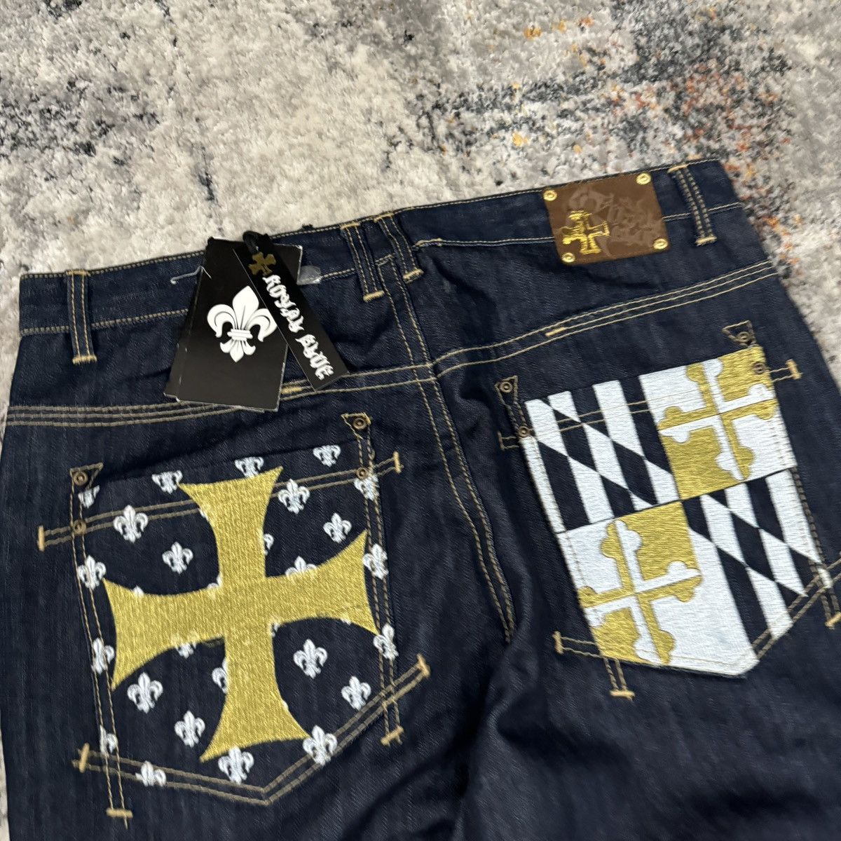 Affliction × JNCO × Vintage Vintage y2k Royal blue Cybergoth cross baggy wide leg jeans Size US 38 / EU 54 - 3 Thumbnail